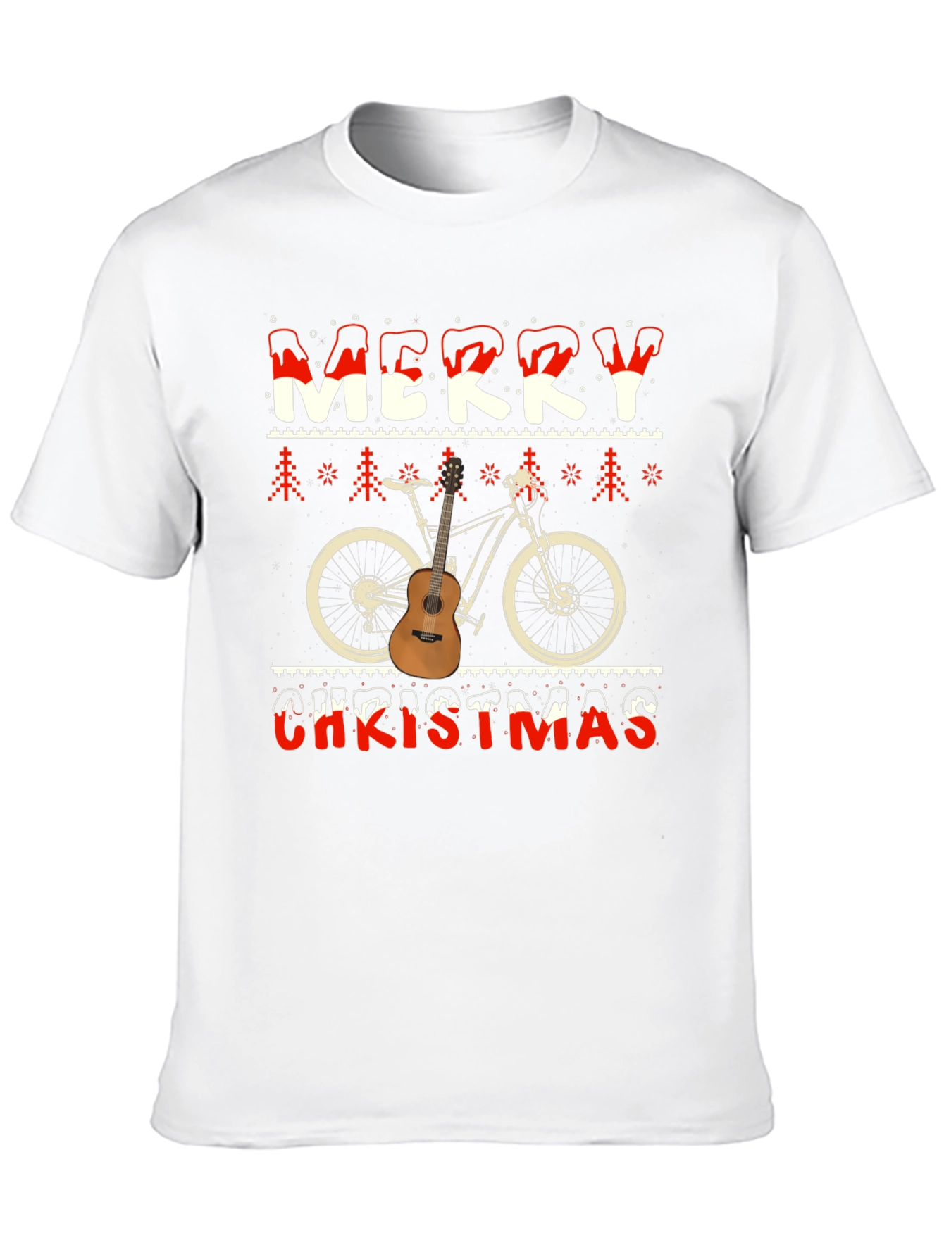 Merry Christmas Bicycle Guitar T-Shirt