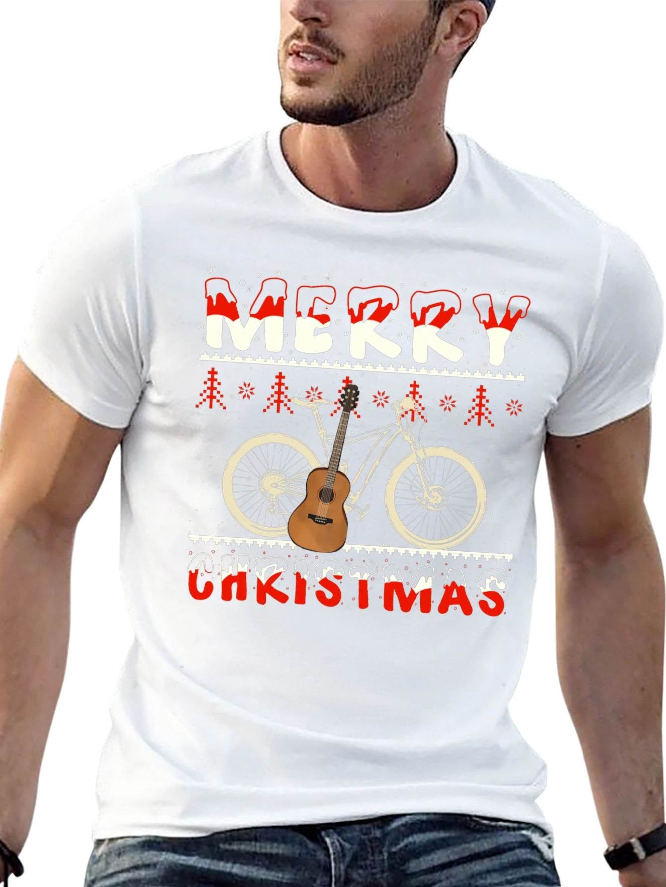 Merry Christmas Bicycle Guitar T-Shirt