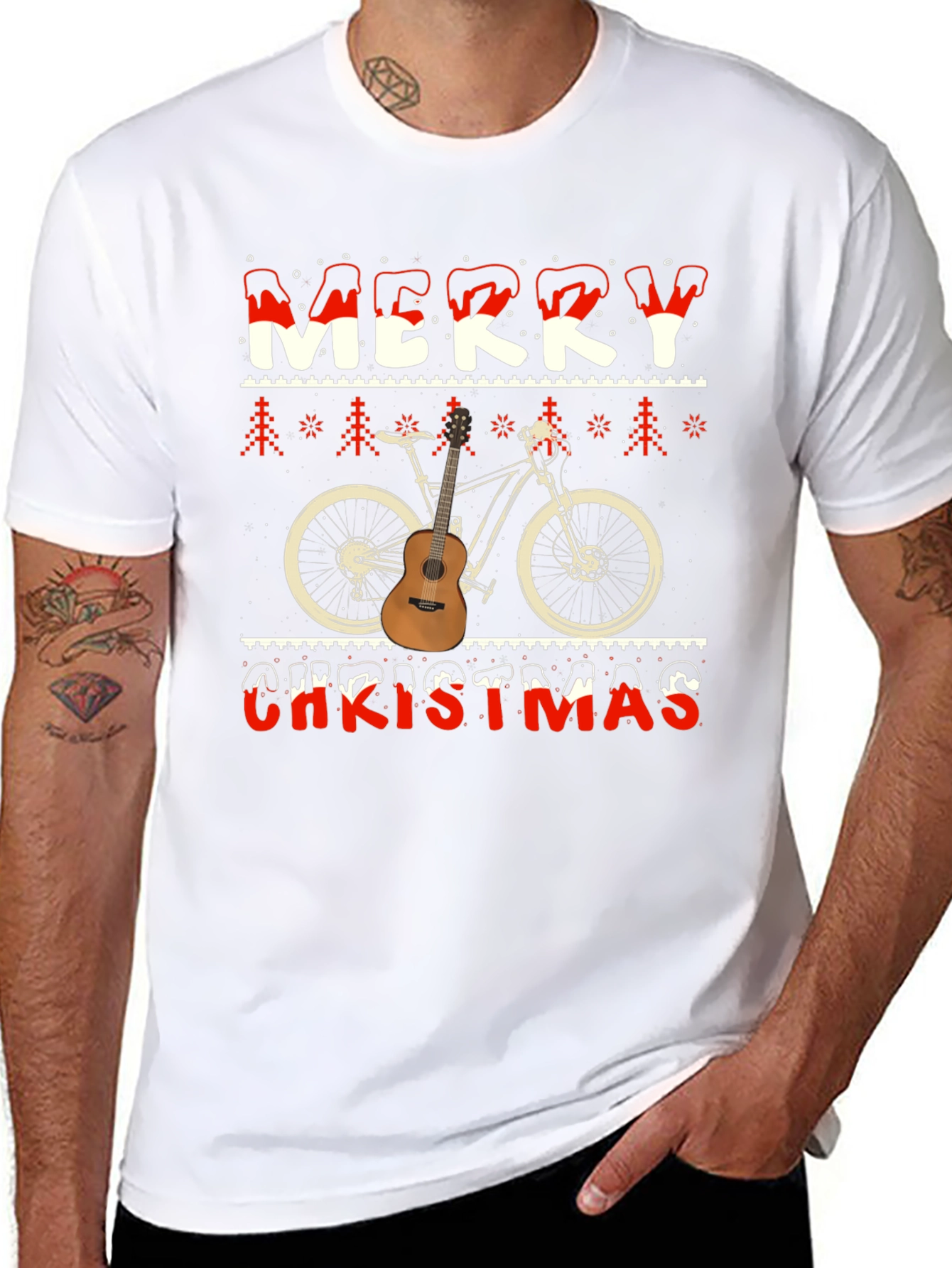 Merry Christmas Bicycle Guitar T-Shirt