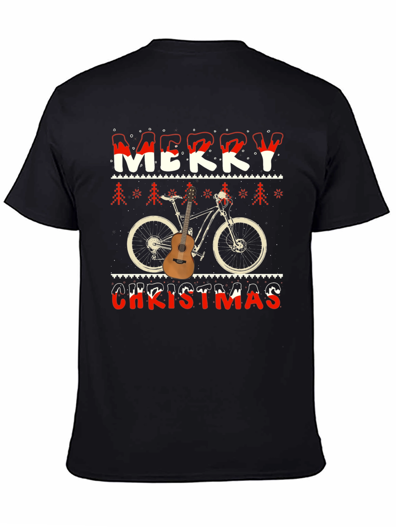 Merry Christmas Bicycle Guitar T-Shirt