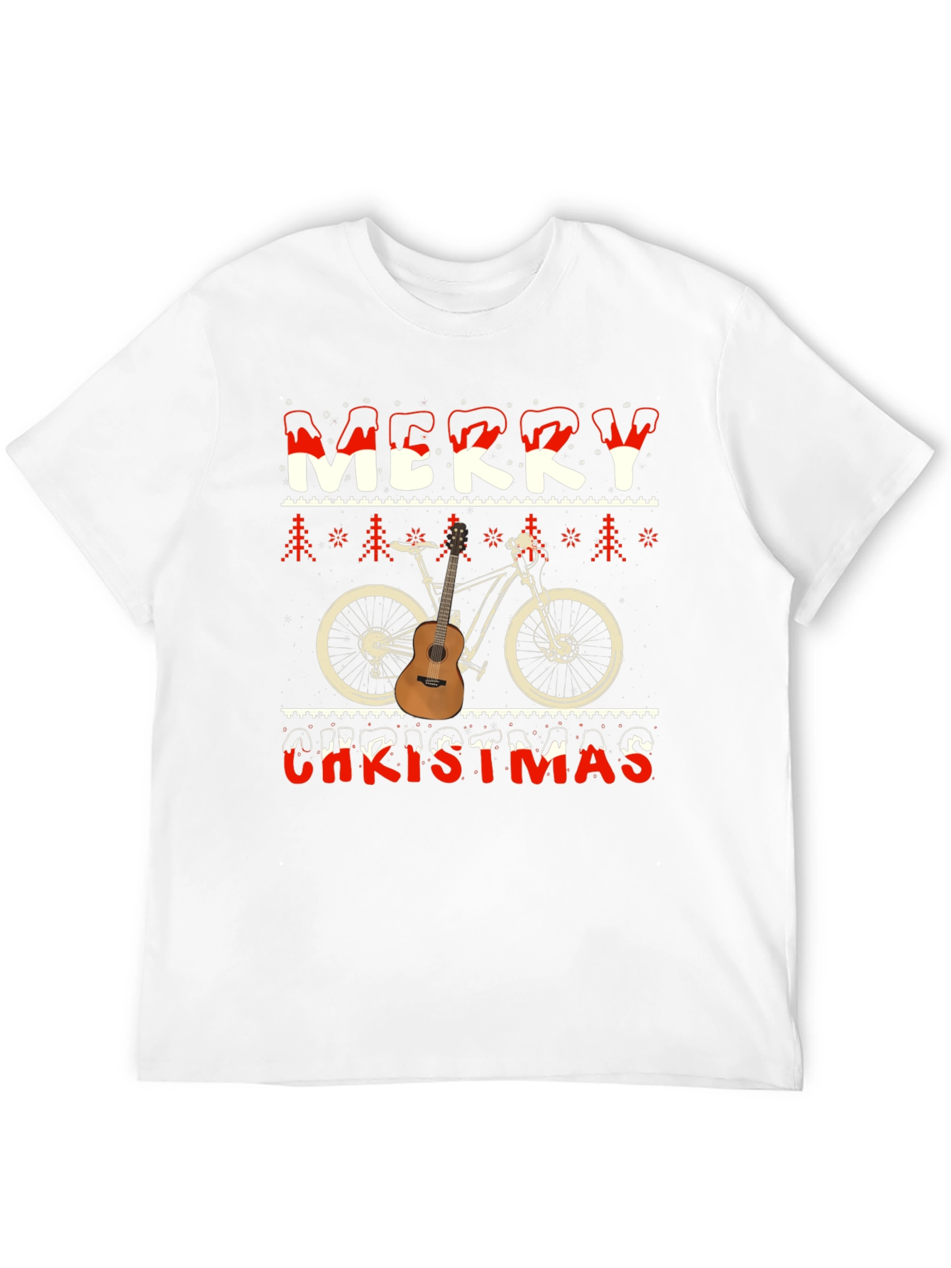 Merry Christmas Bicycle Guitar T-Shirt