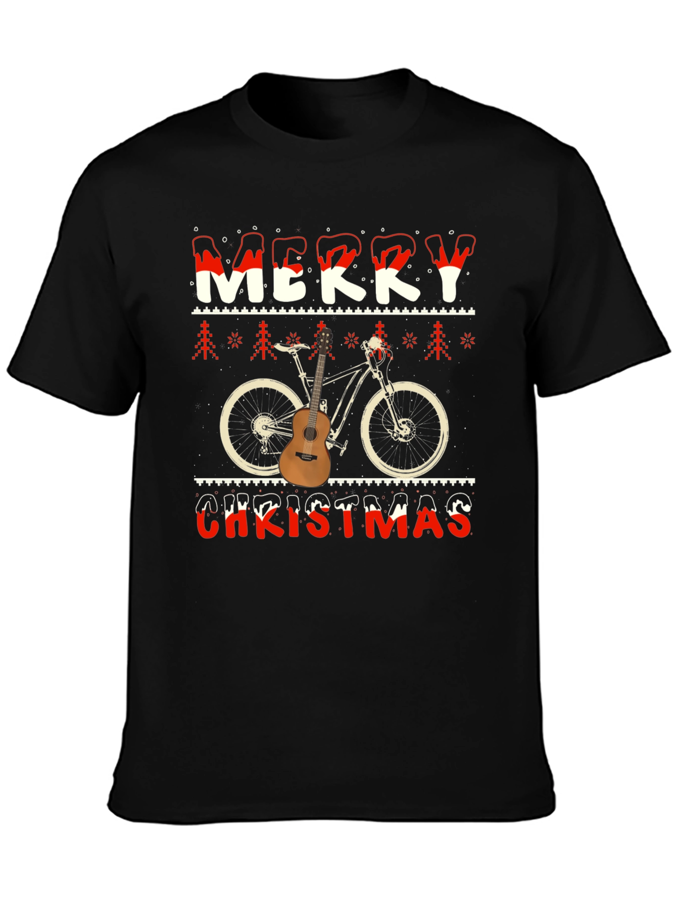 Merry Christmas Bicycle Guitar T-Shirt