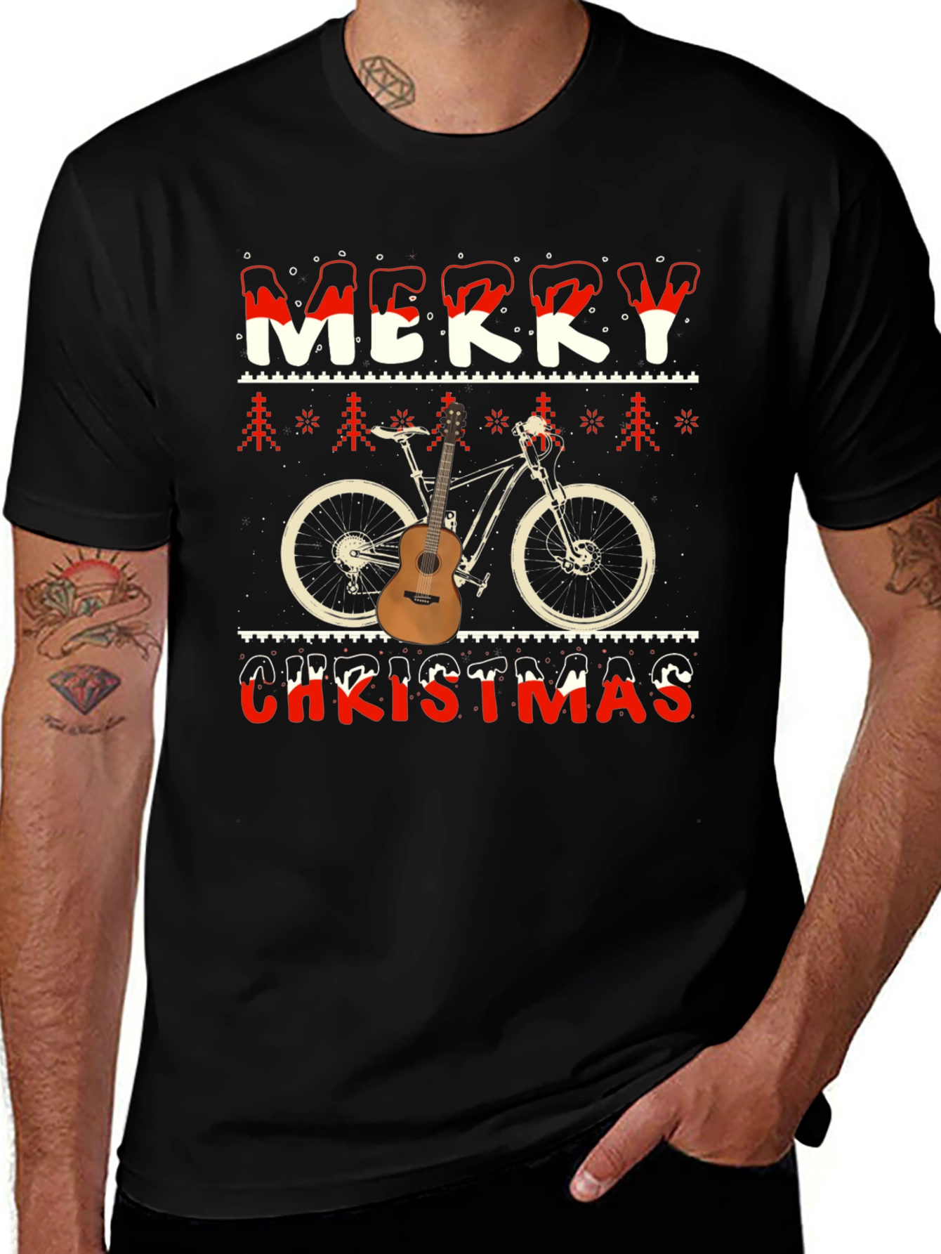 Merry Christmas Bicycle Guitar T-Shirt