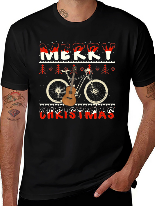 Merry Christmas Bicycle Guitar T-Shirt