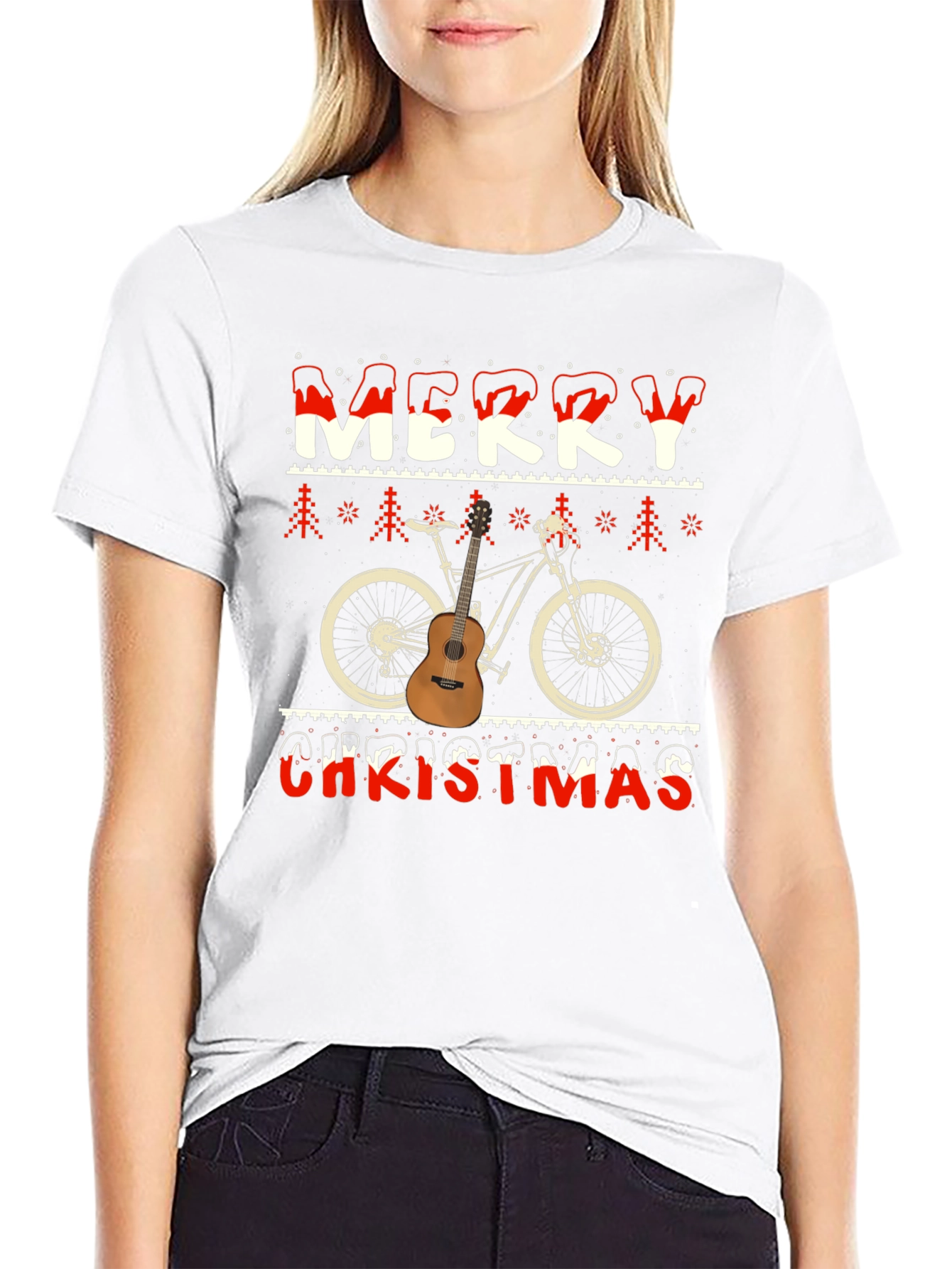 Merry Christmas Bicycle Guitar T-Shirt