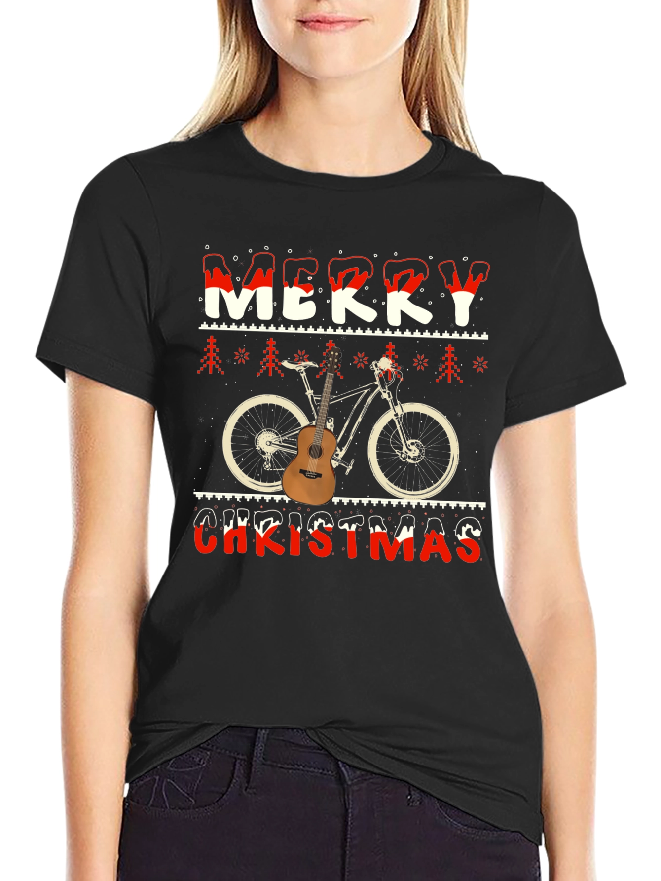 Merry Christmas Bicycle Guitar T-Shirt