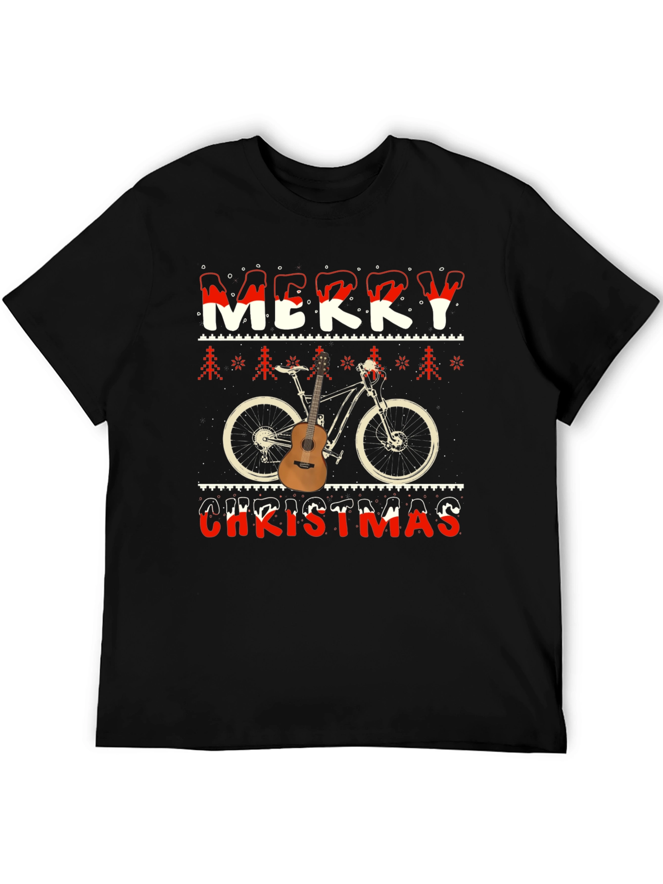 Merry Christmas Bicycle Guitar T-Shirt