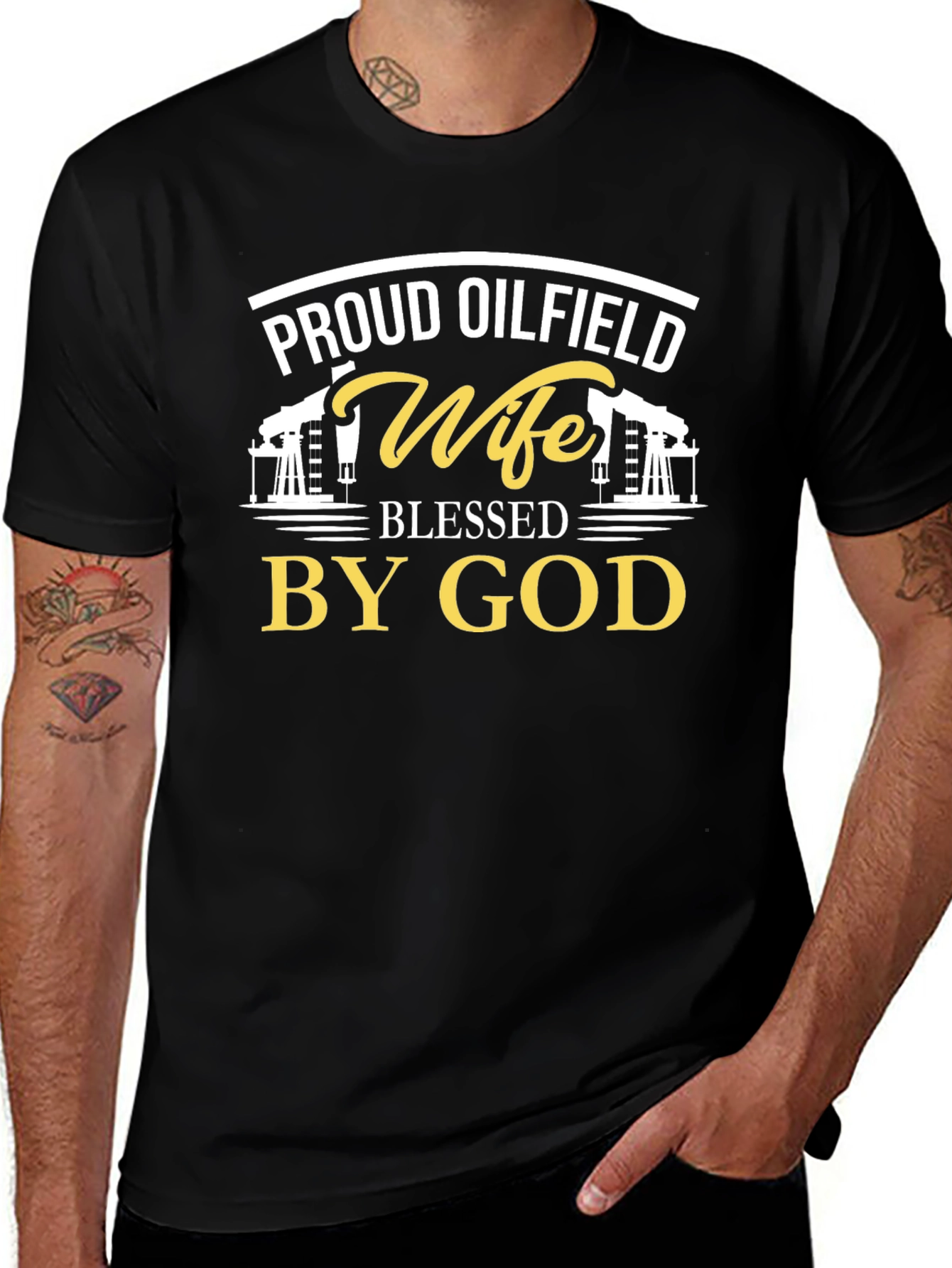 Proud Oilfield Wife Blessed By God Black T-Shirt