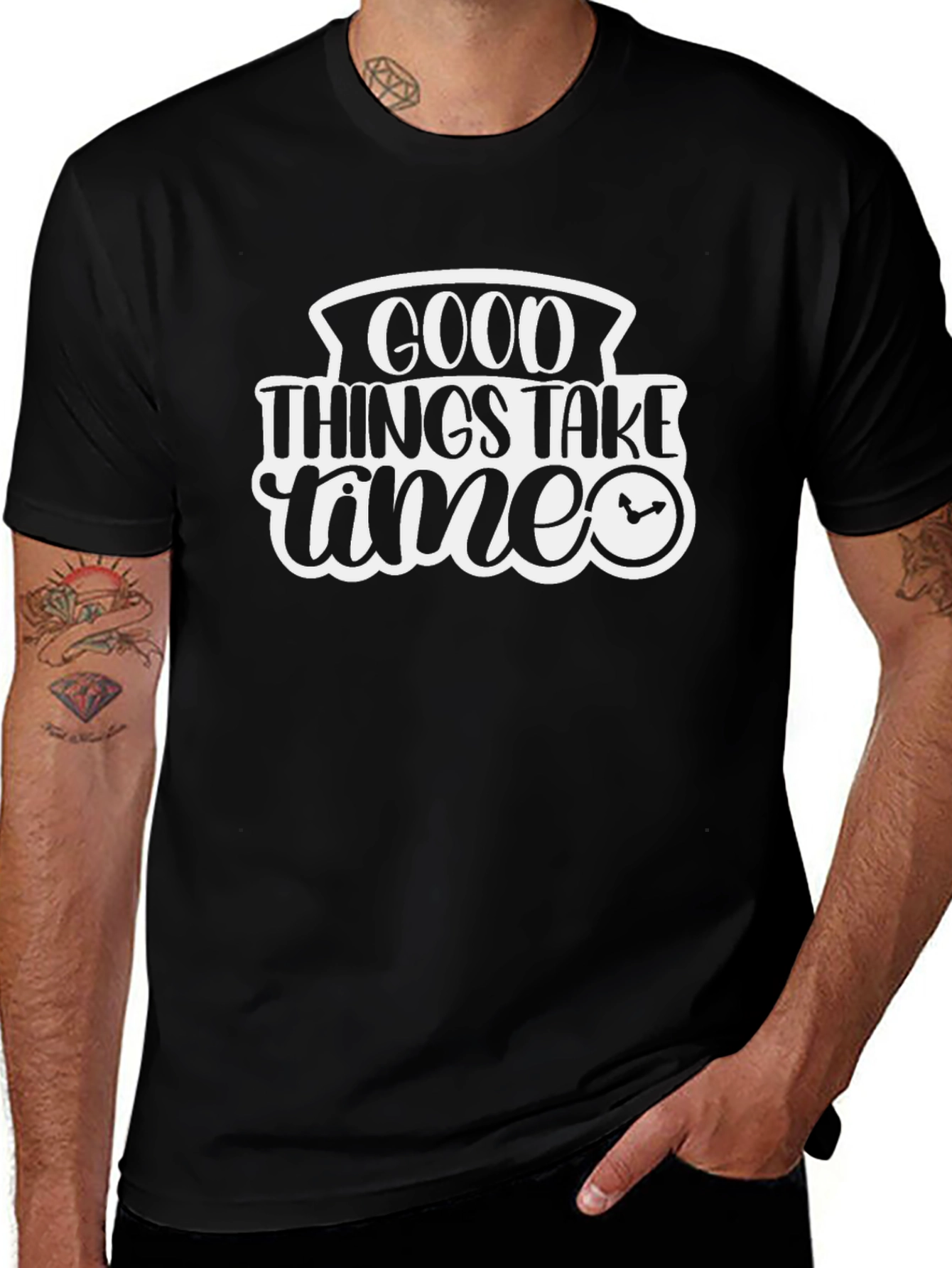 Good Things Take Time - Black Graphic T-Shirt