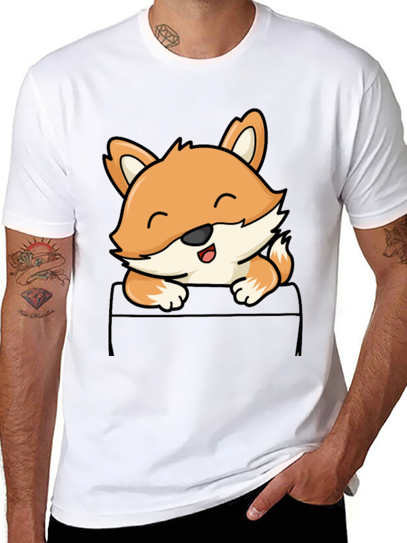 Cute Fox Pocket T-Shirt - Unisex Graphic Tee