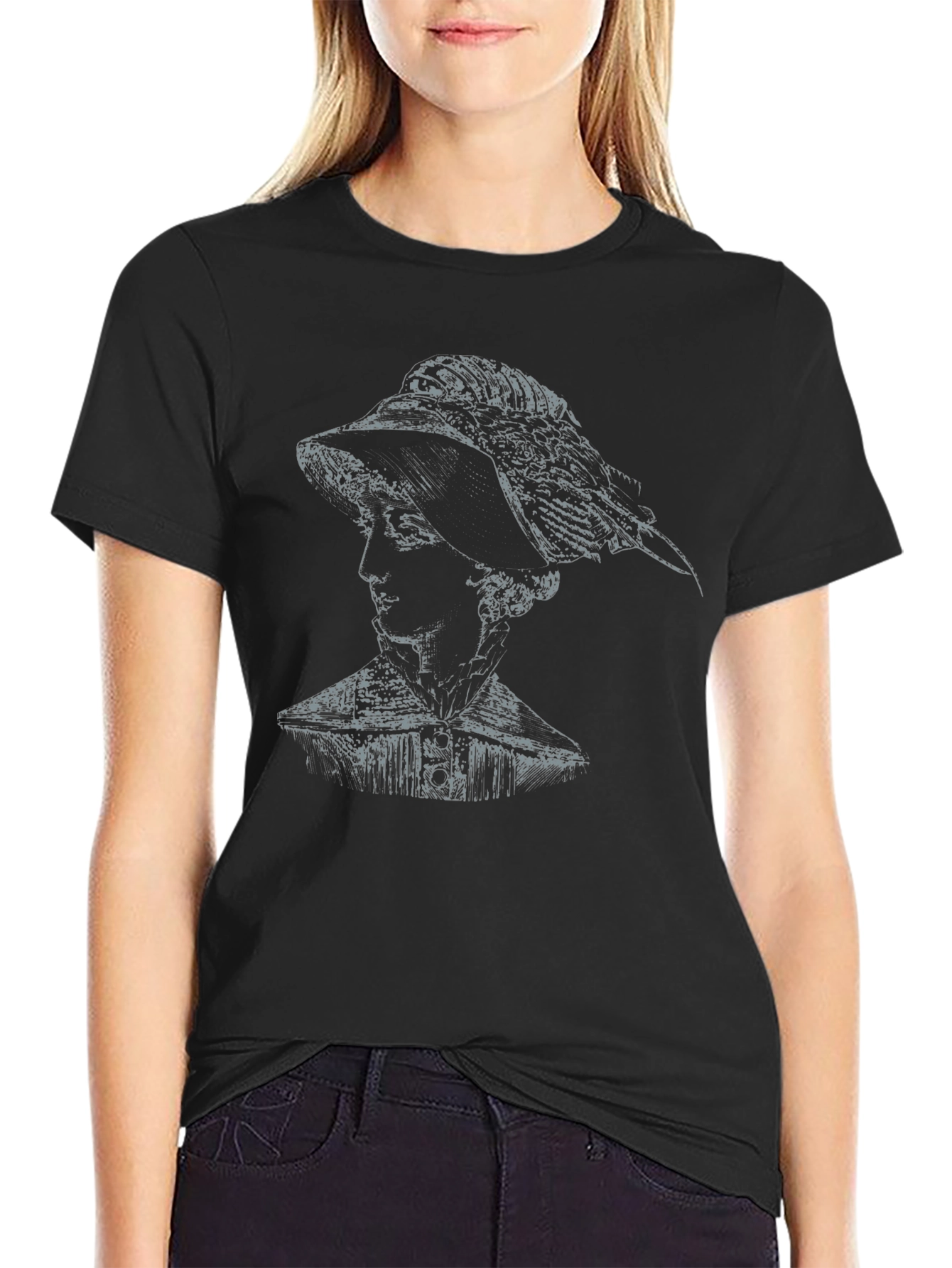 Elegant Woman Portrait Graphic Tee - Black