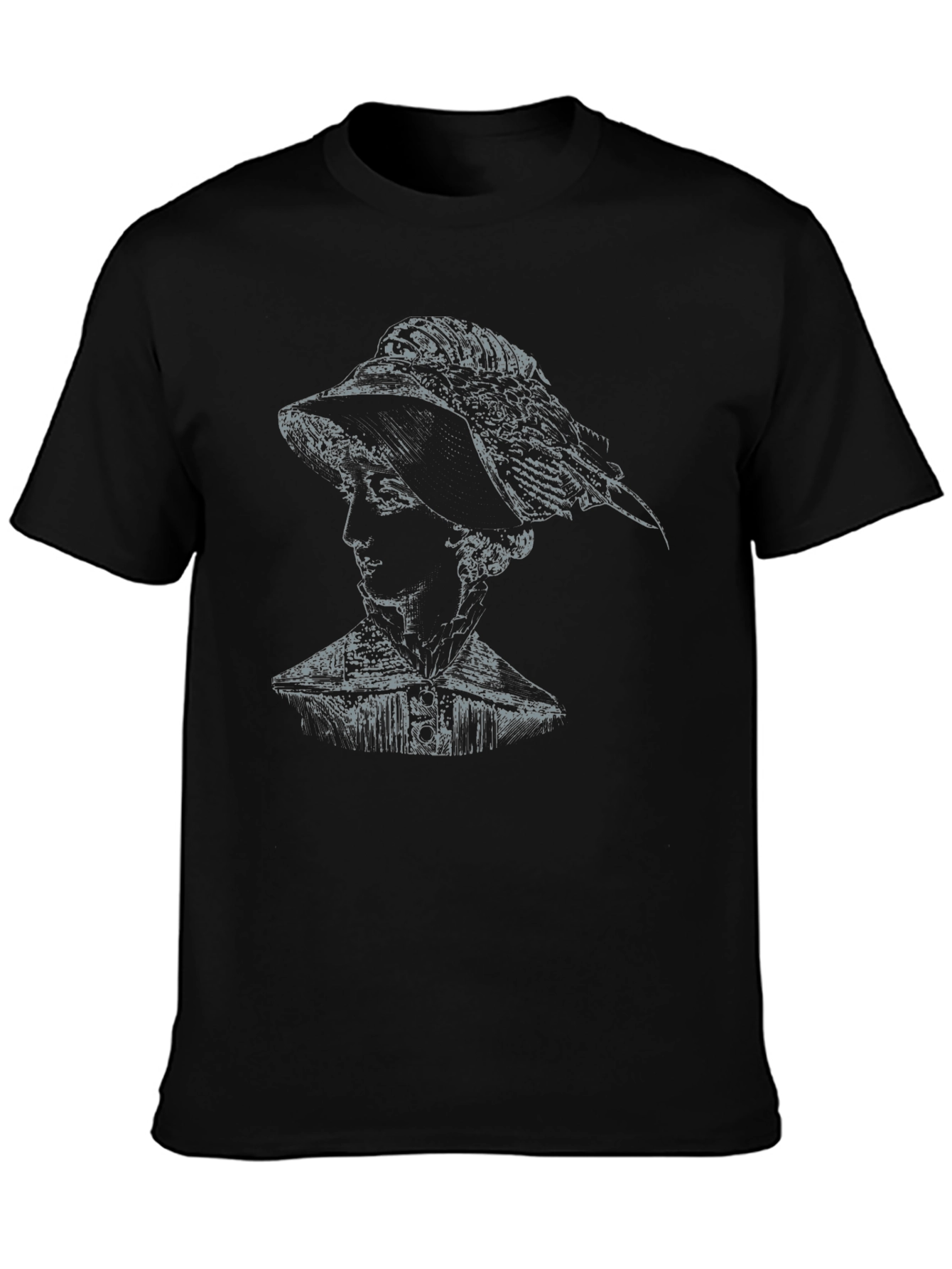 Elegant Woman Portrait Graphic Tee - Black