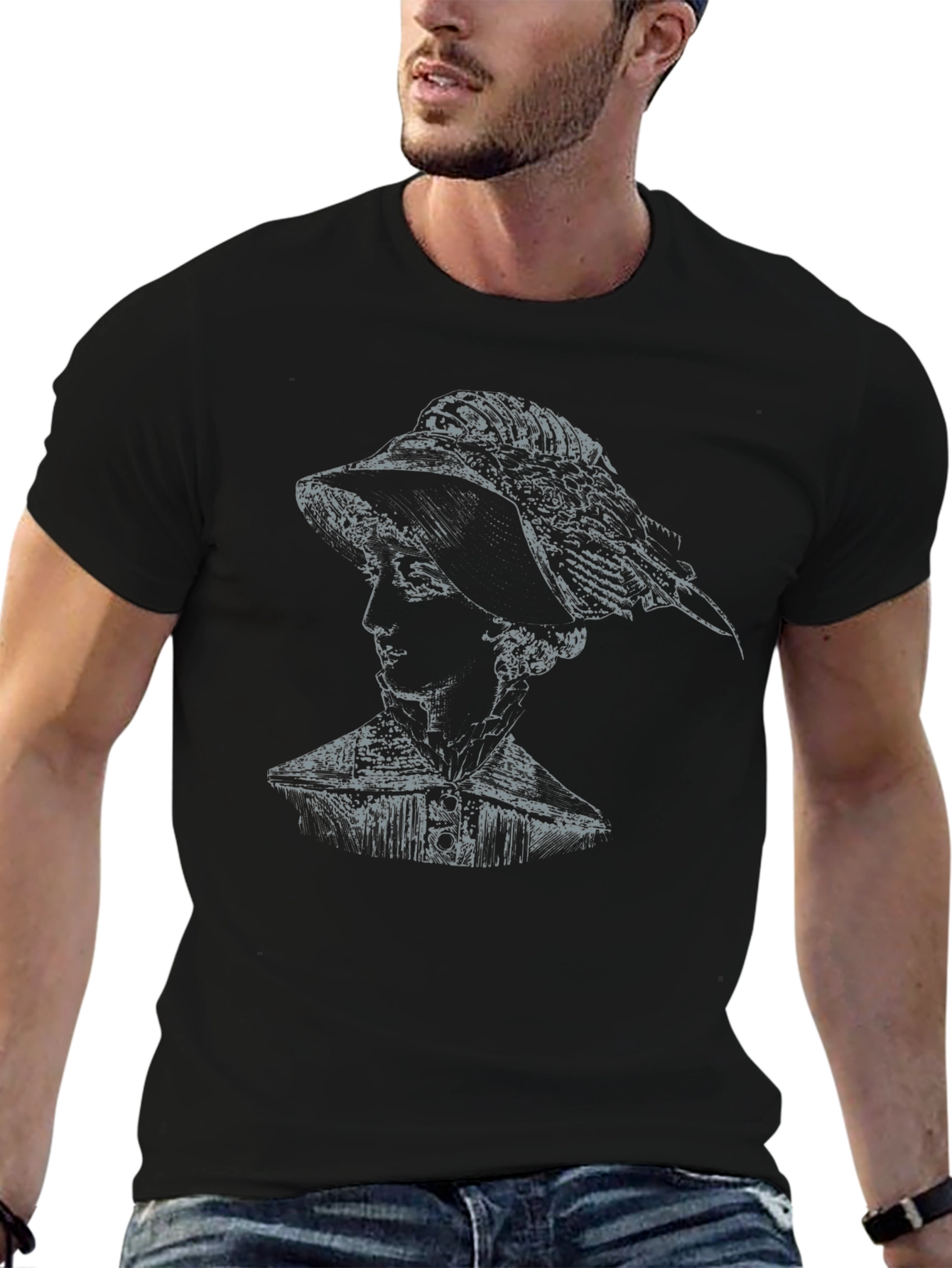 Elegant Woman Portrait Graphic Tee - Black