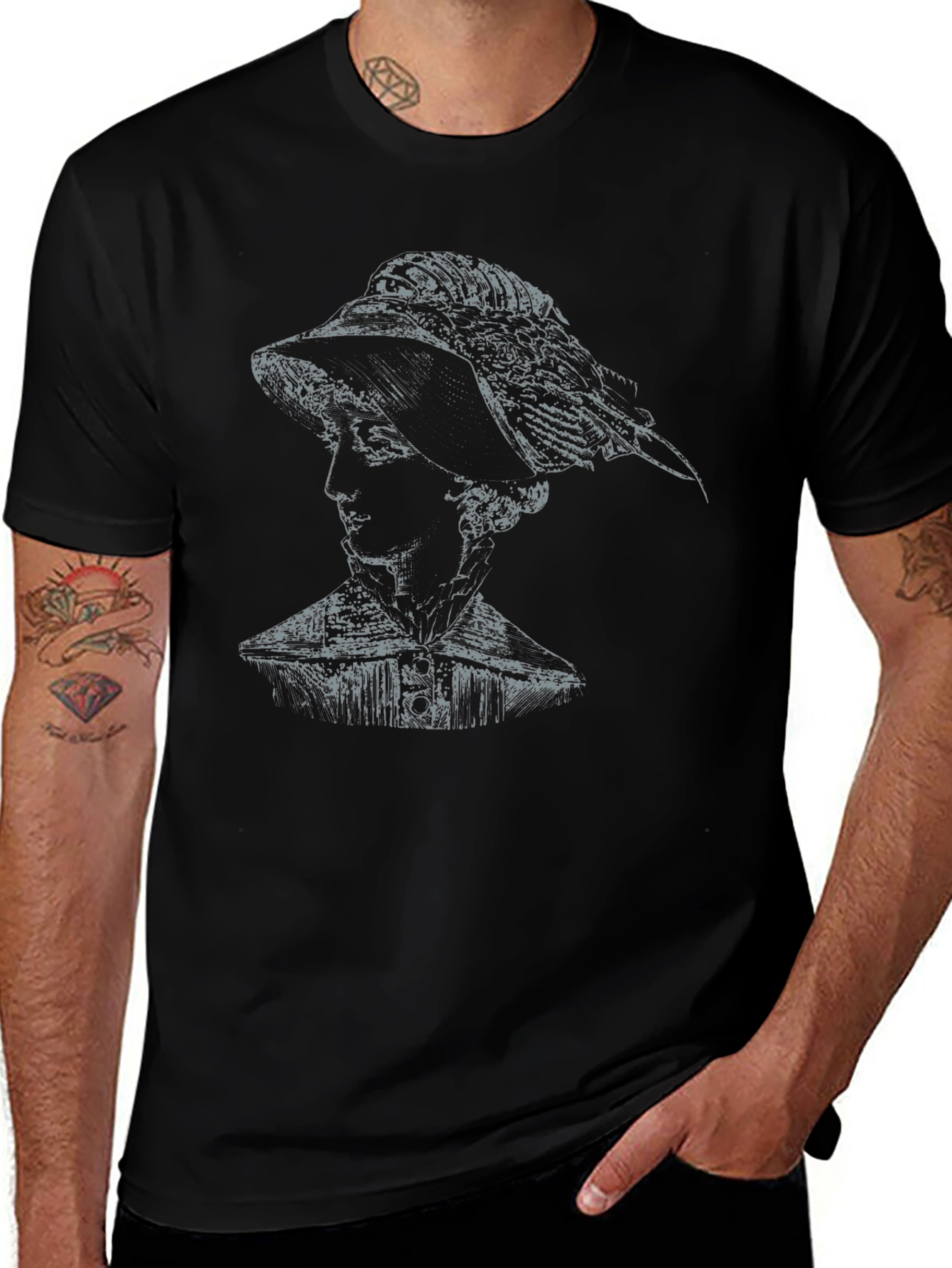 Elegant Woman Portrait Graphic Tee - Black