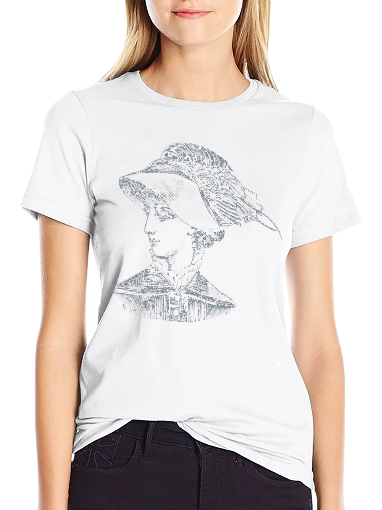 Elegant Woman Portrait Graphic Tee - Black