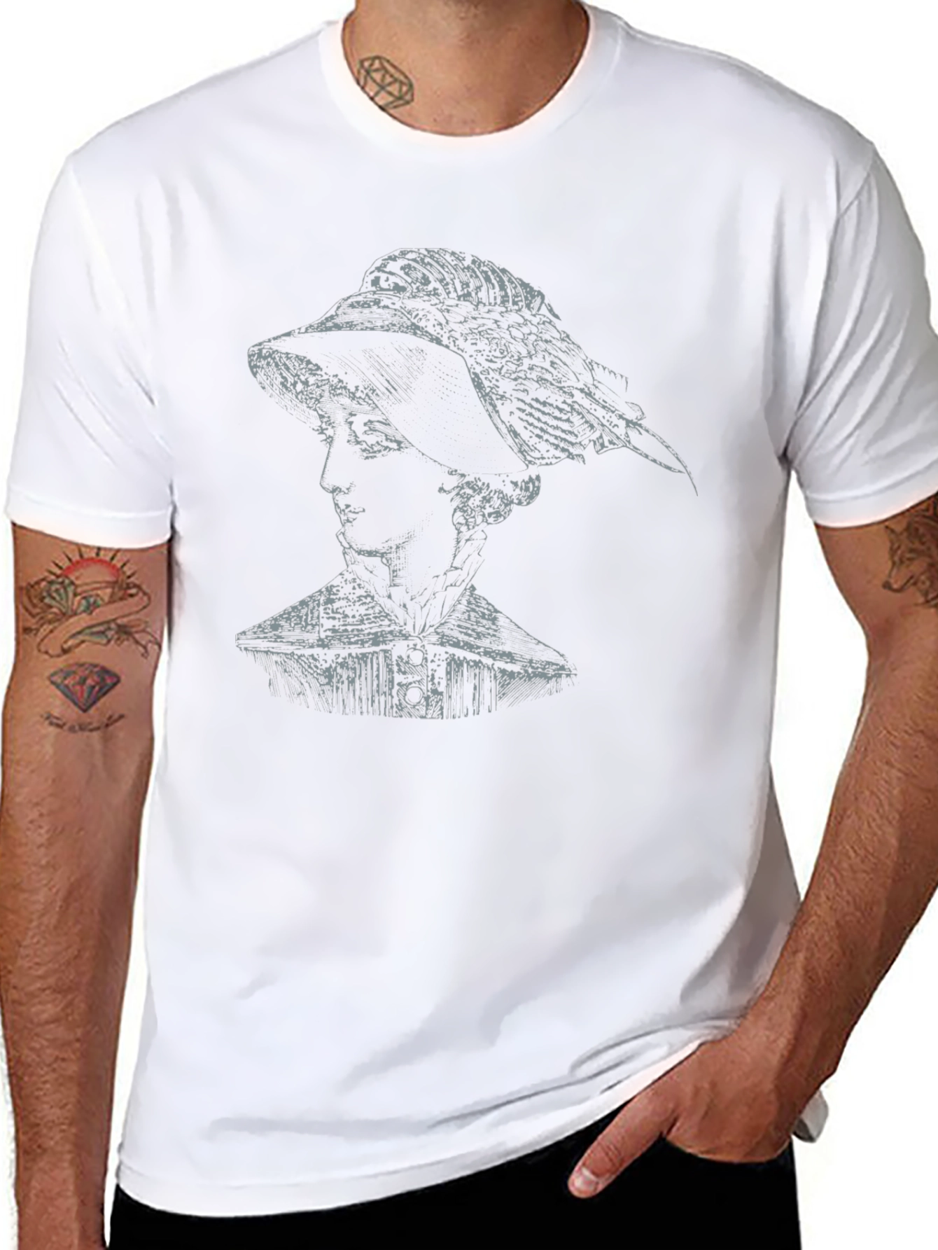 Elegant Woman Portrait Graphic Tee - Black