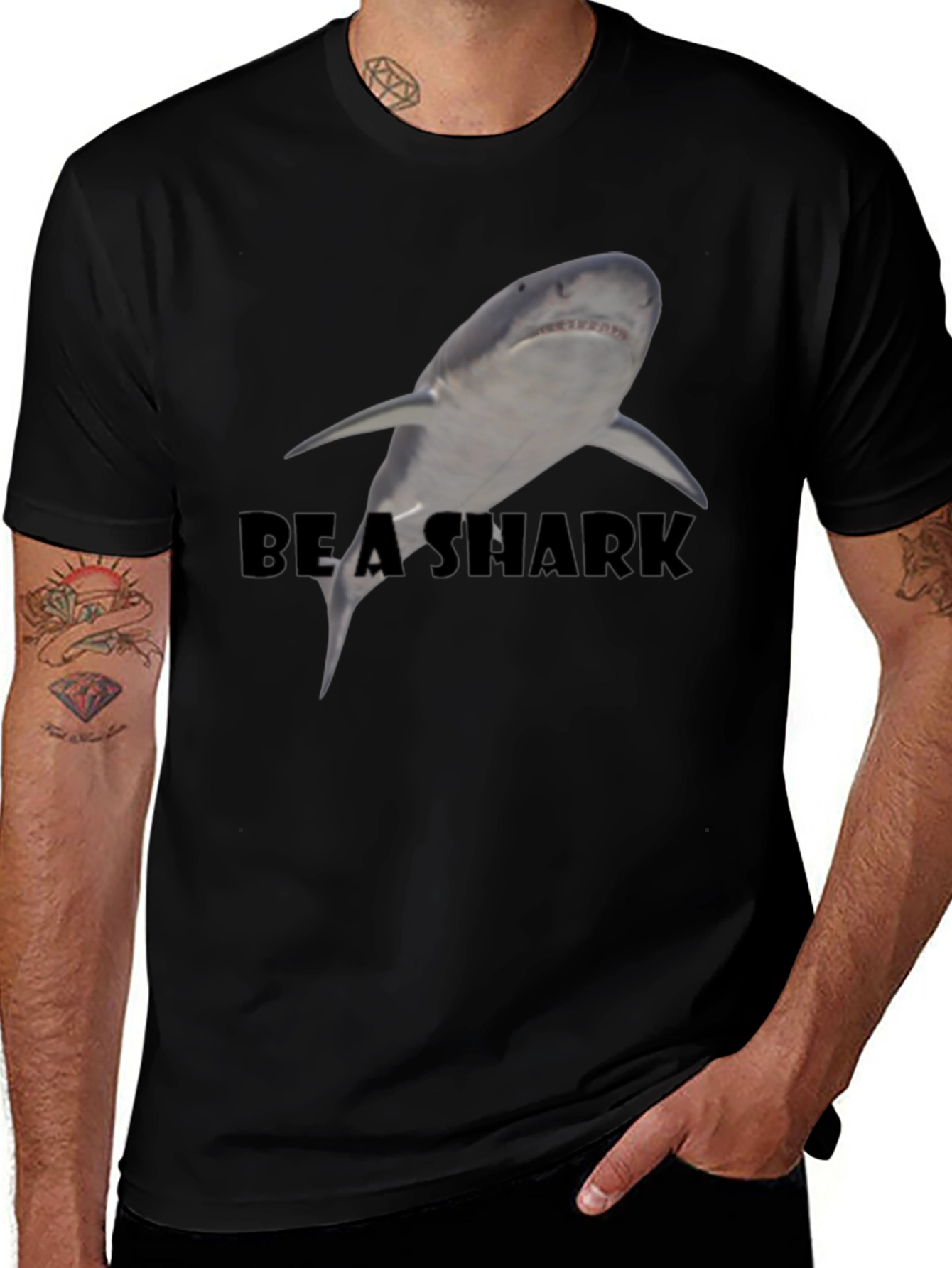 Be A Shark Black Graphic Tee - Mens Fashion