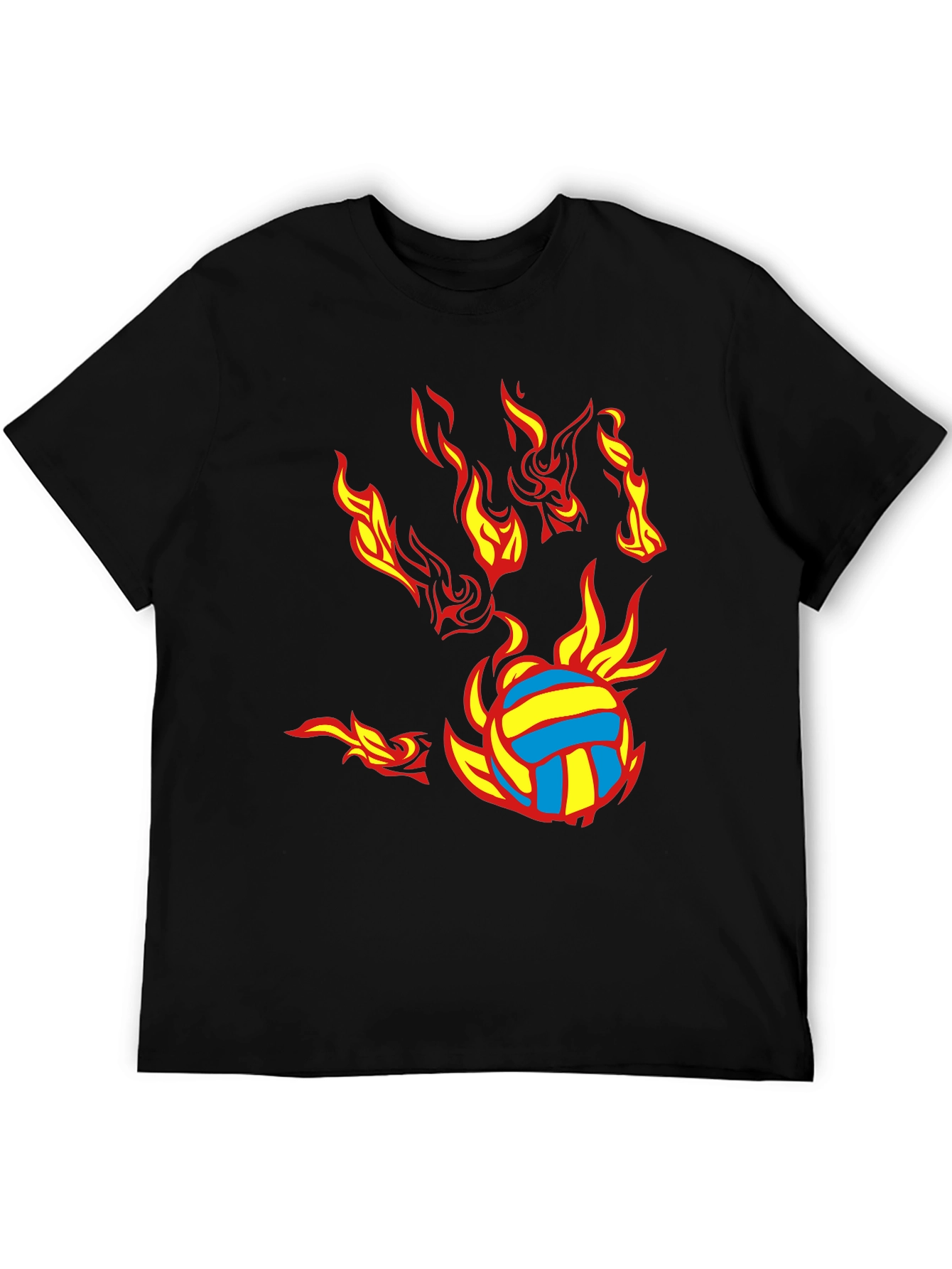 Fiery Volleyball Graphic Tee - Black Cotton Blend