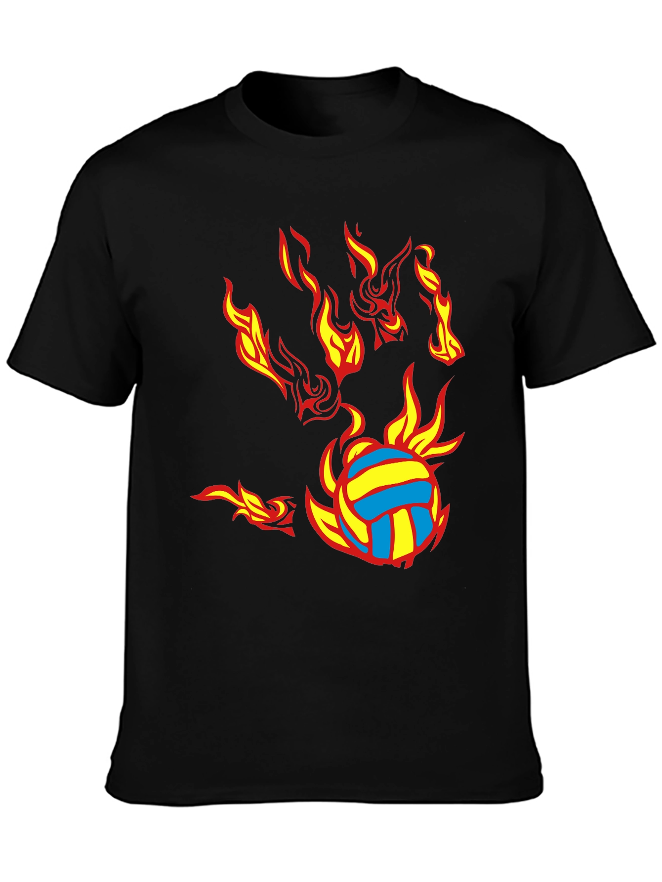 Fiery Volleyball Graphic Tee - Black Cotton Blend