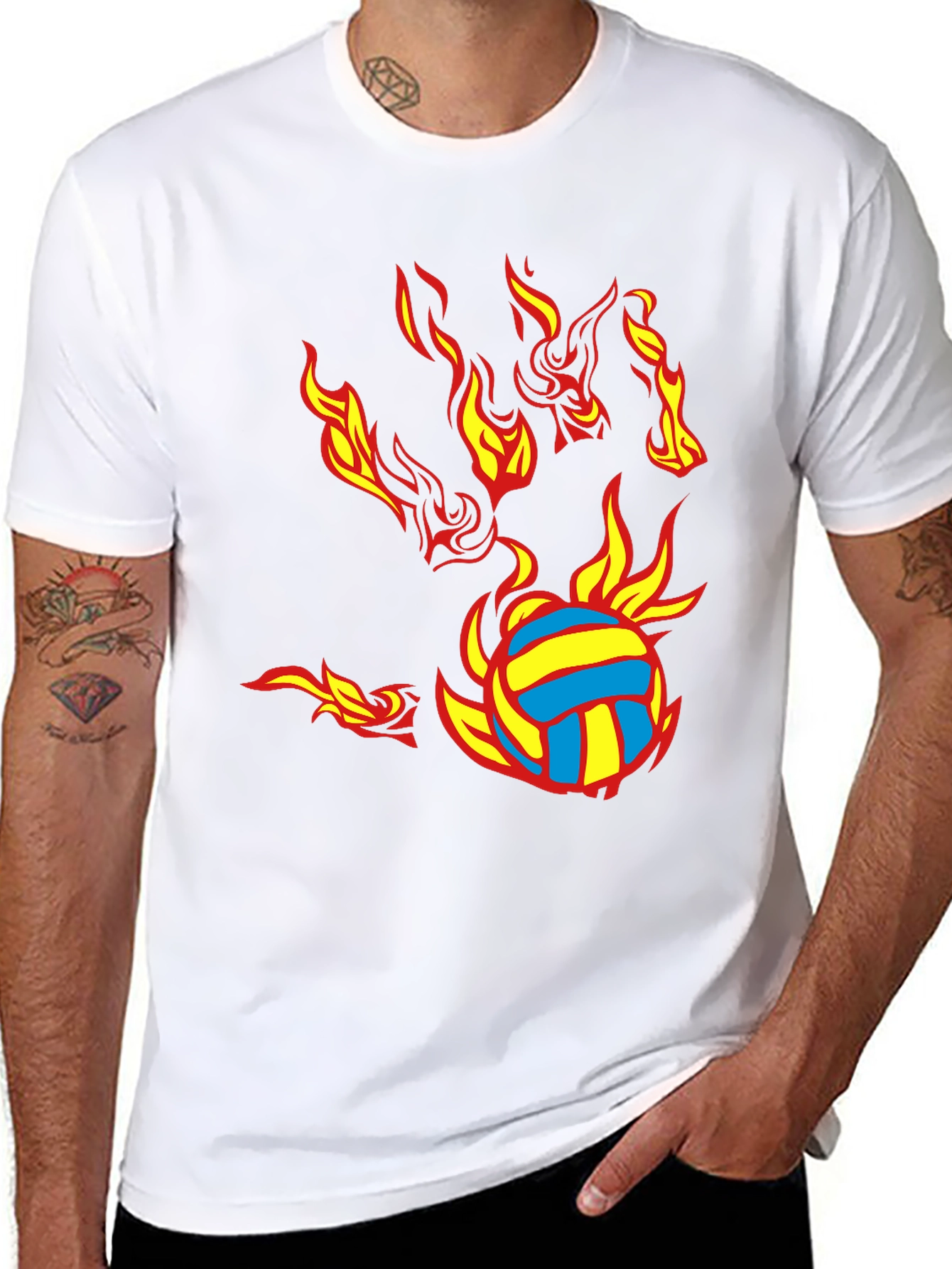 Fiery Volleyball Graphic Tee - Black Cotton Blend