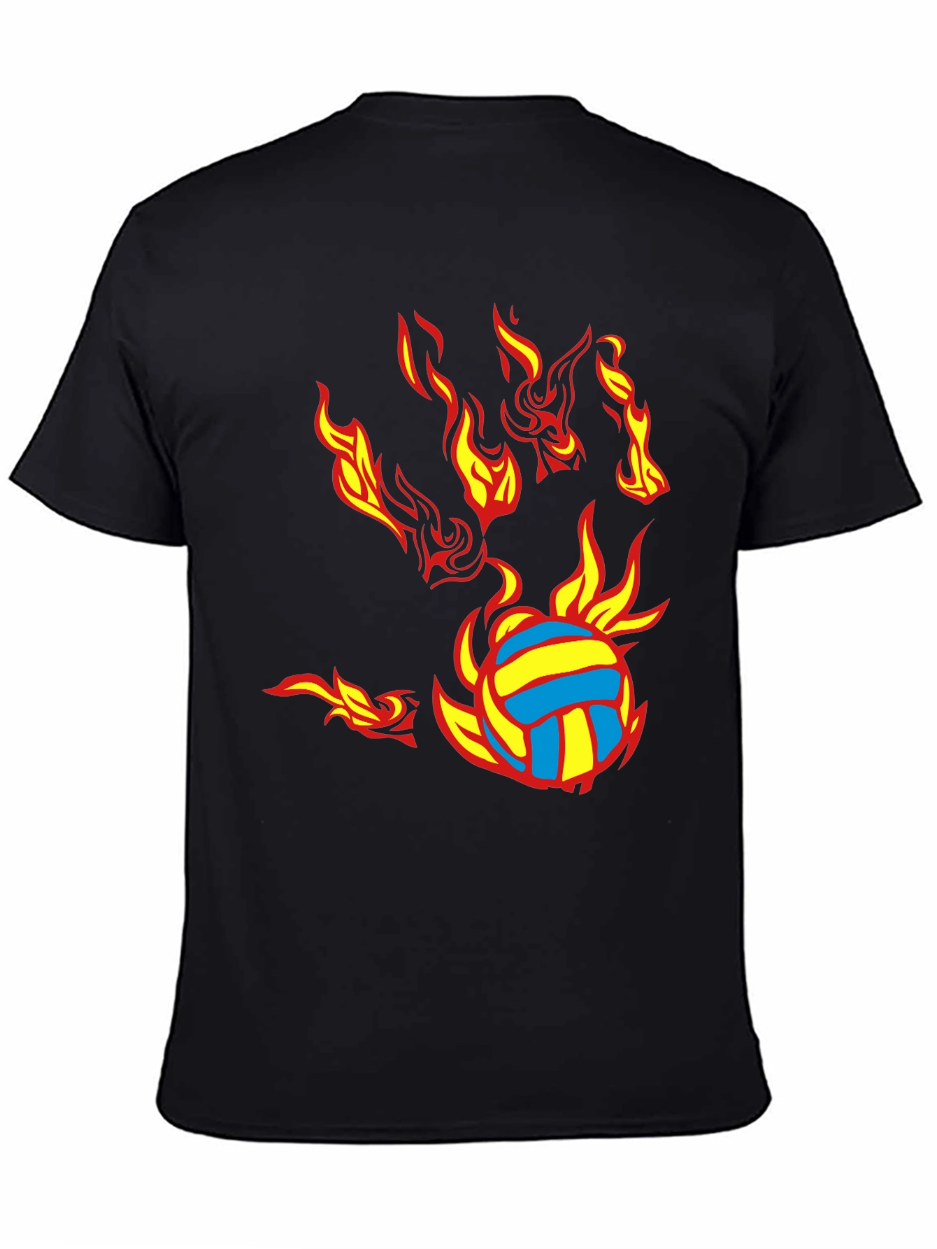 Fiery Volleyball Graphic Tee - Black Cotton Blend