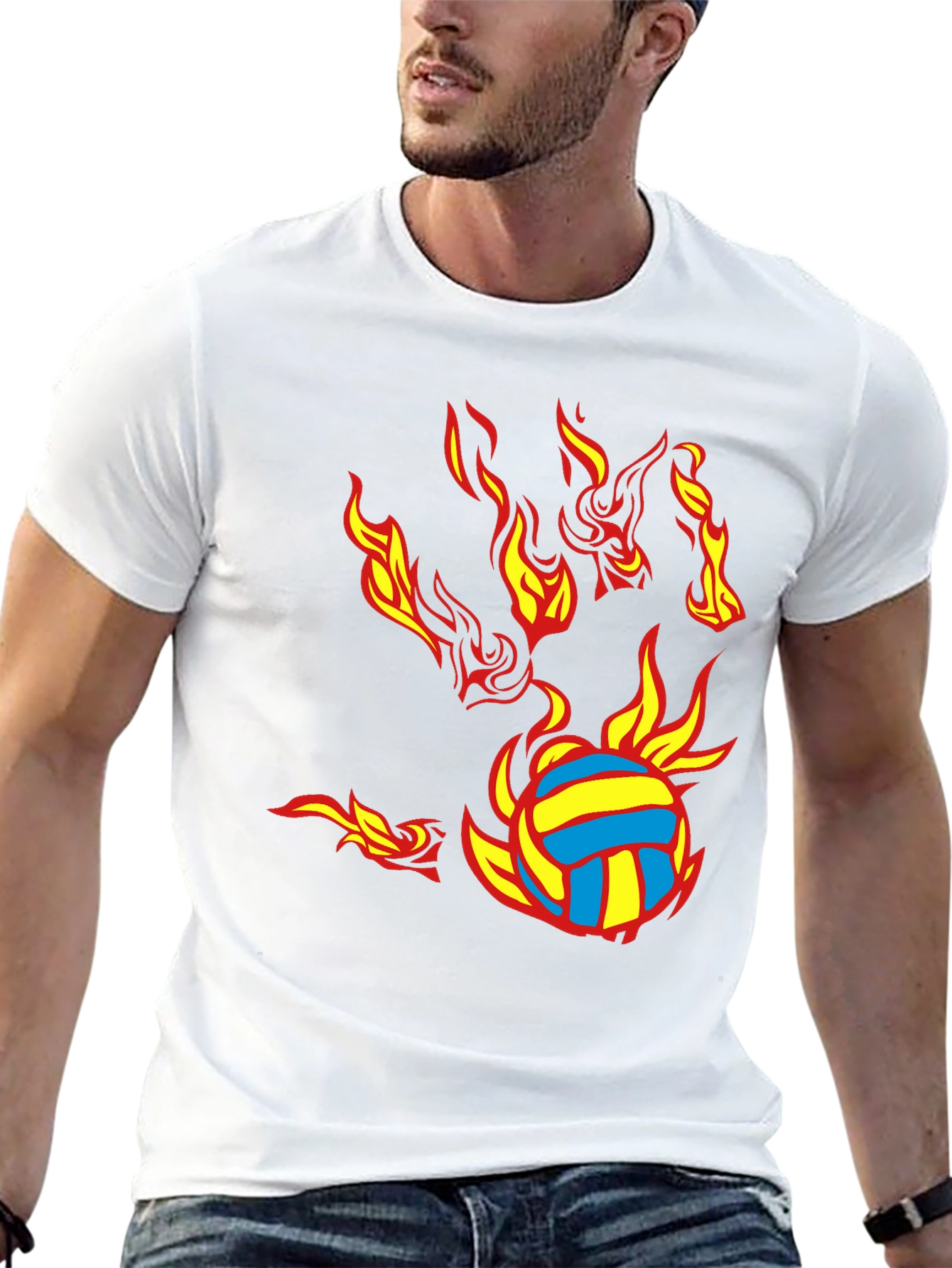 Fiery Volleyball Graphic Tee - Black Cotton Blend