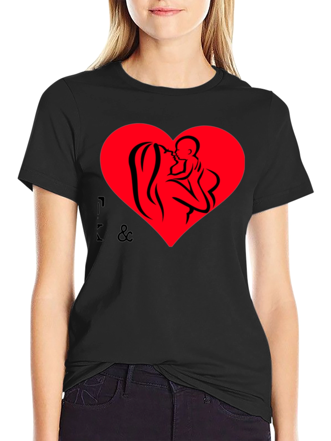 Mother & Child Heart Graphic Black T-Shirt