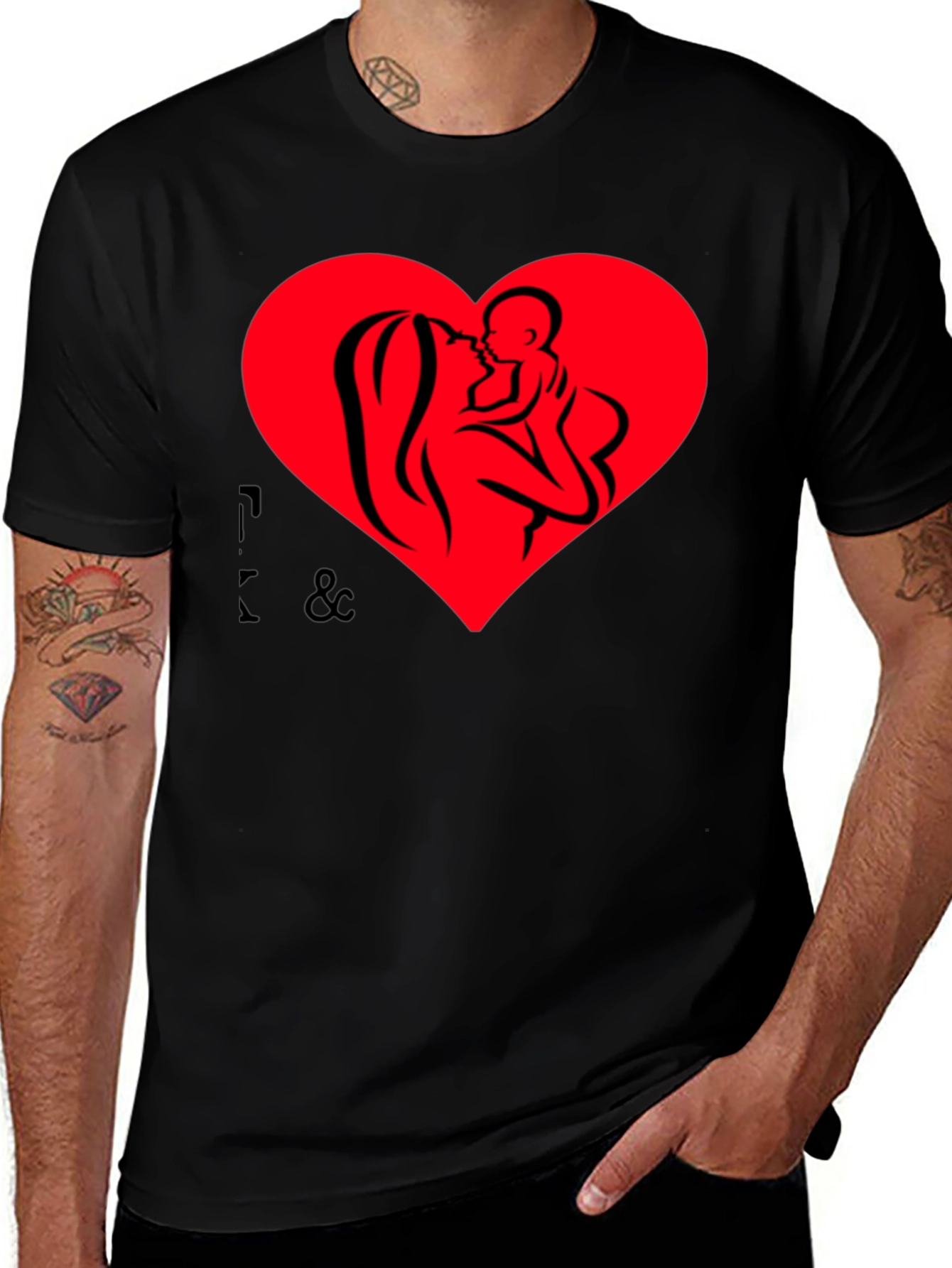 Mother & Child Heart Graphic Black T-Shirt