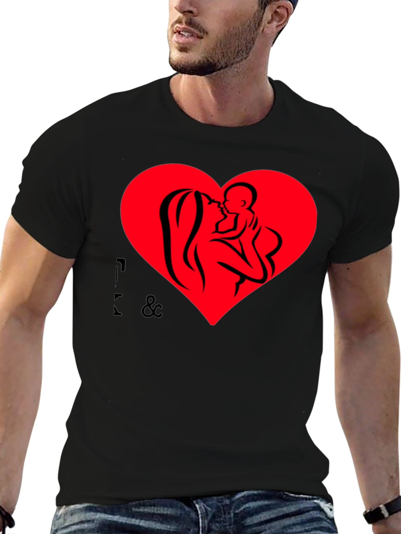 Mother & Child Heart Graphic Black T-Shirt