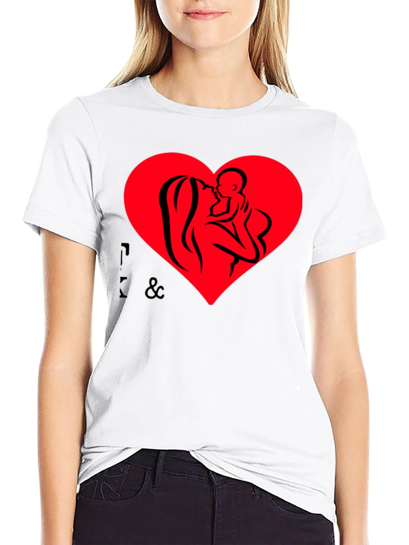 Mother & Child Heart Graphic Black T-Shirt