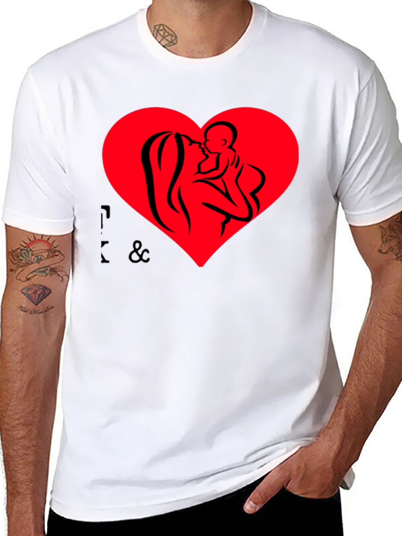 Mother & Child Heart Graphic Black T-Shirt