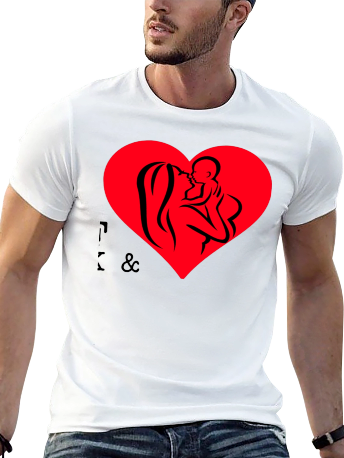 Mother & Child Heart Graphic Black T-Shirt
