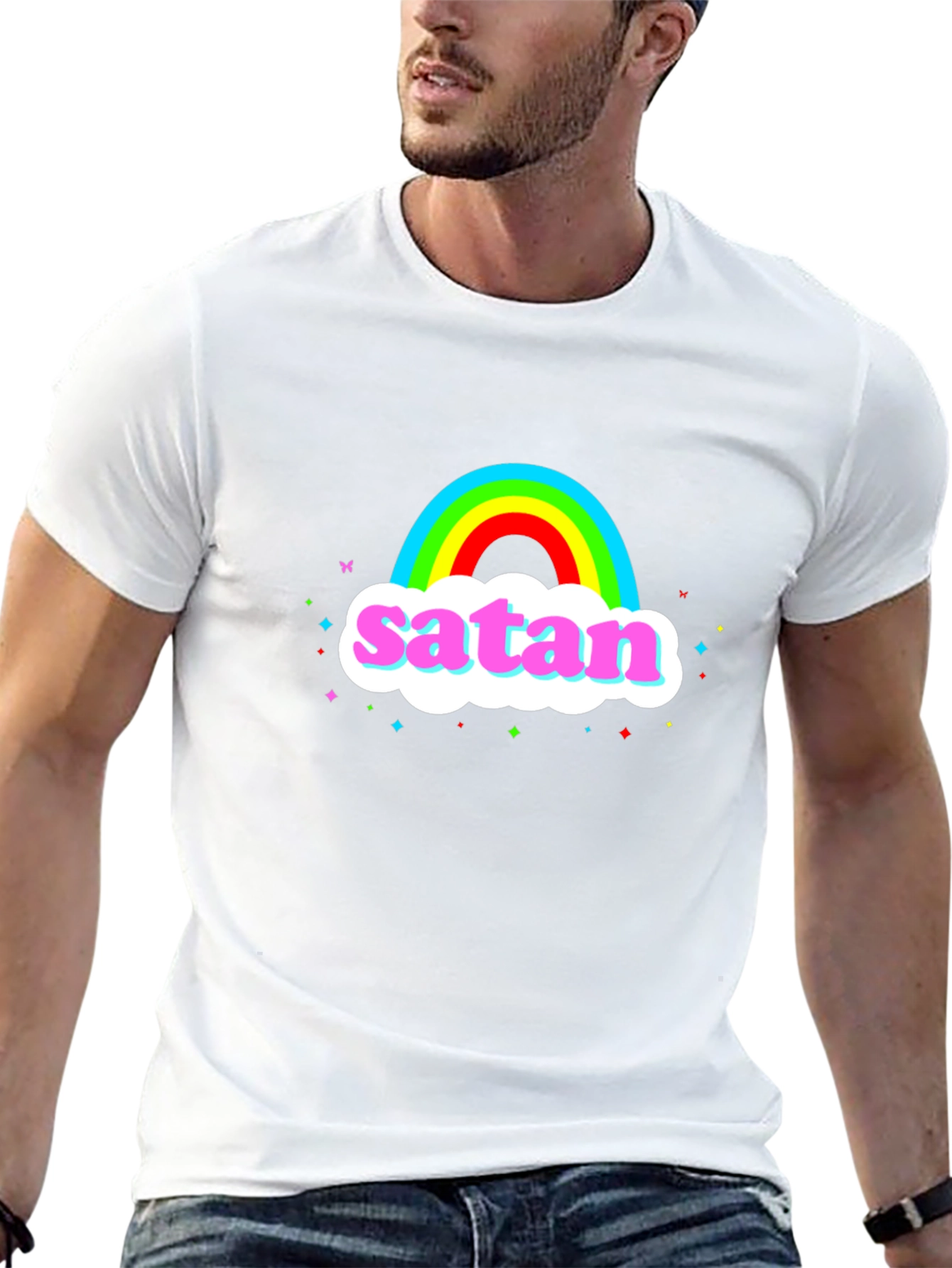 Rainbow Satan Graphic Tee - Dark Humor T-Shirt