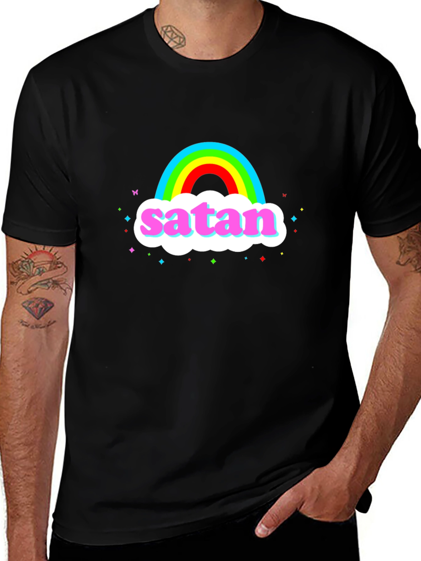 Rainbow Satan Graphic Tee - Dark Humor T-Shirt