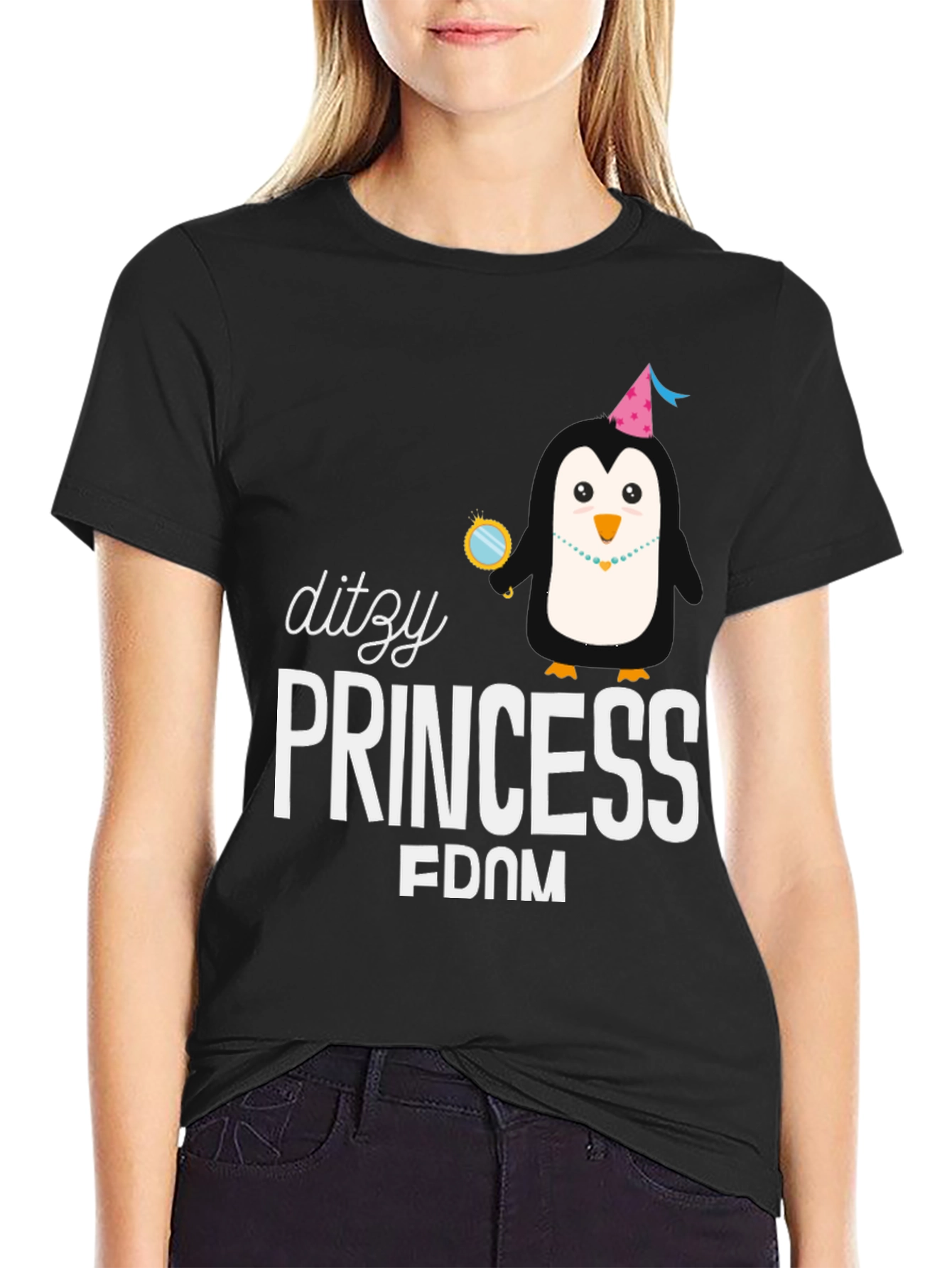 Dizzy Princess Penguin Tee - Unique Graphic Print Shirt