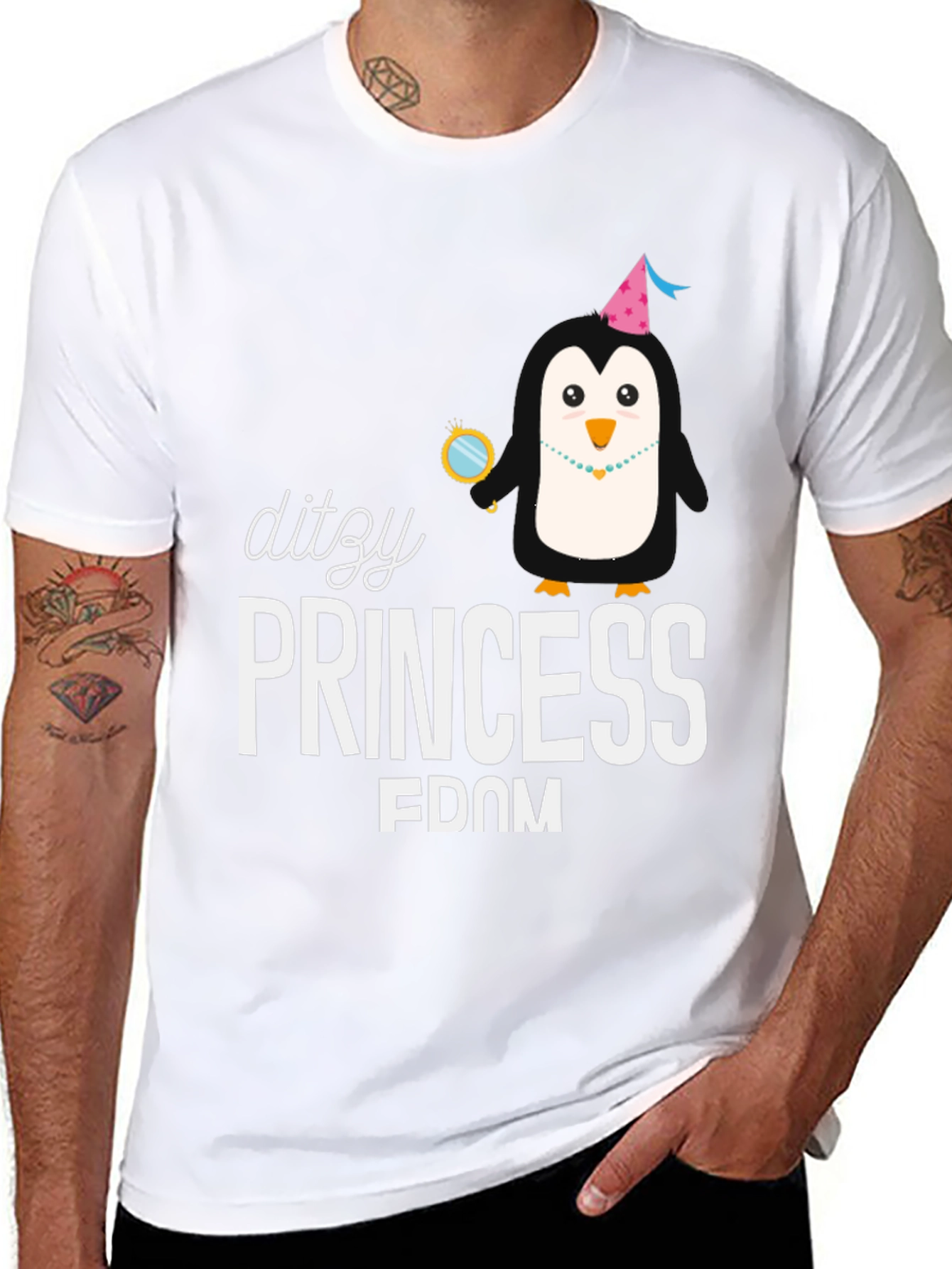 Dizzy Princess Penguin Tee - Unique Graphic Print Shirt