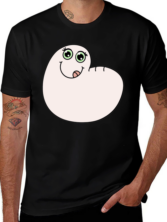 Funny Smiling Worm Graphic T-Shirt - Black Cotton Tee