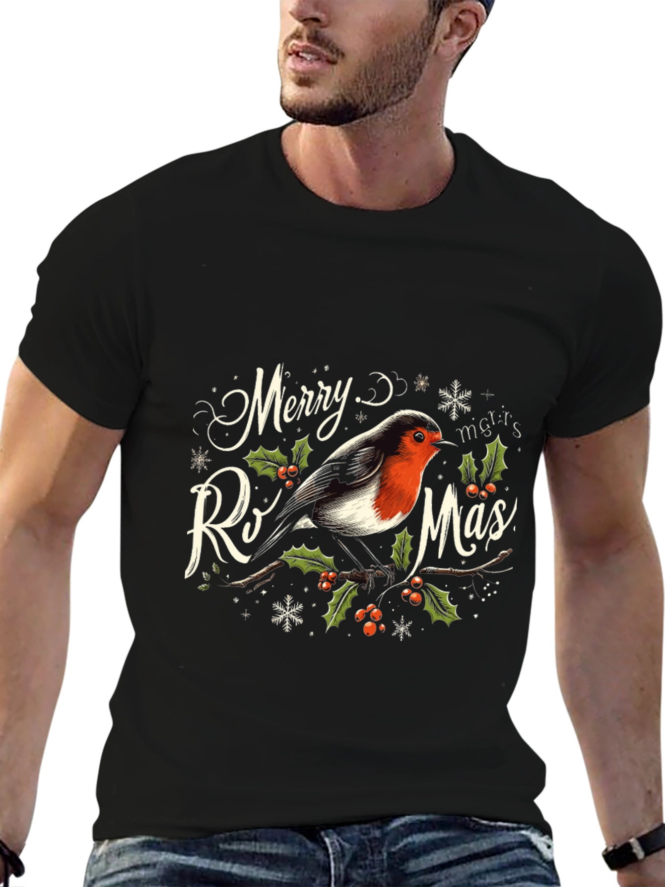Merry Rismas T-Shirt - Holiday Bird Graphic