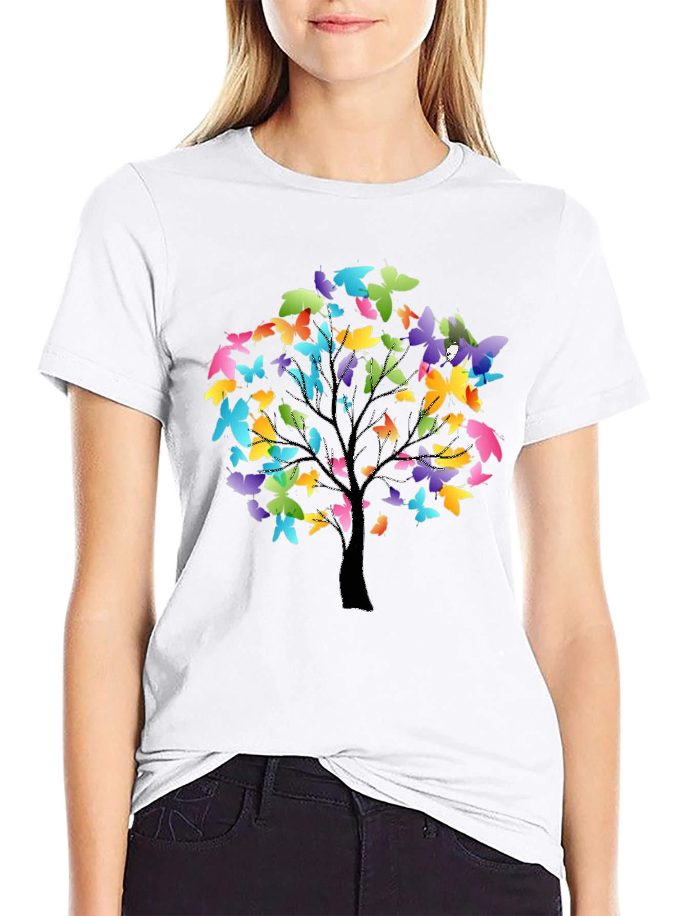 Butterfly Tree Graphic Tee - Stylish Black T-Shirt