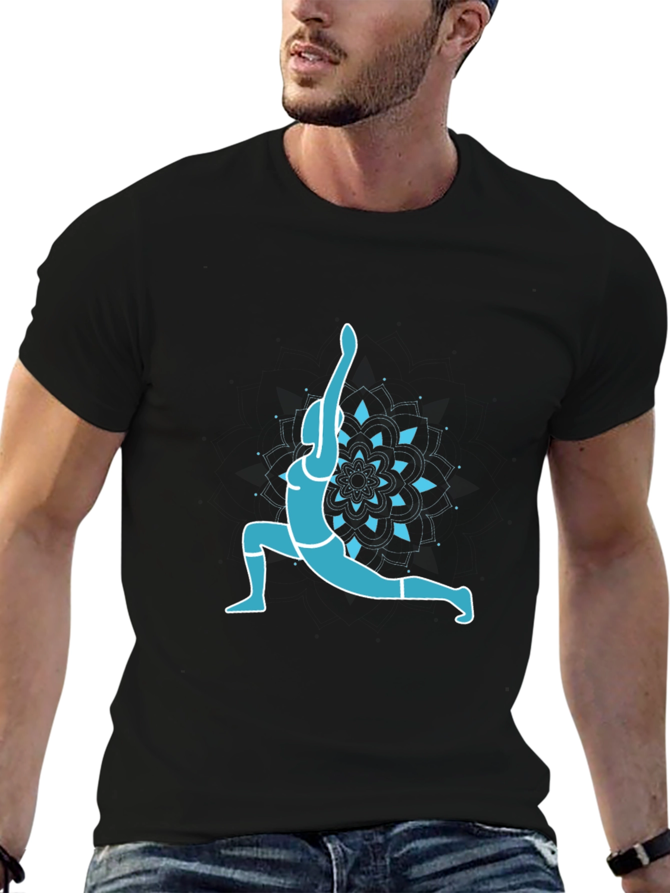 Yoga Pose Graphic Tee - Black Cotton Blend