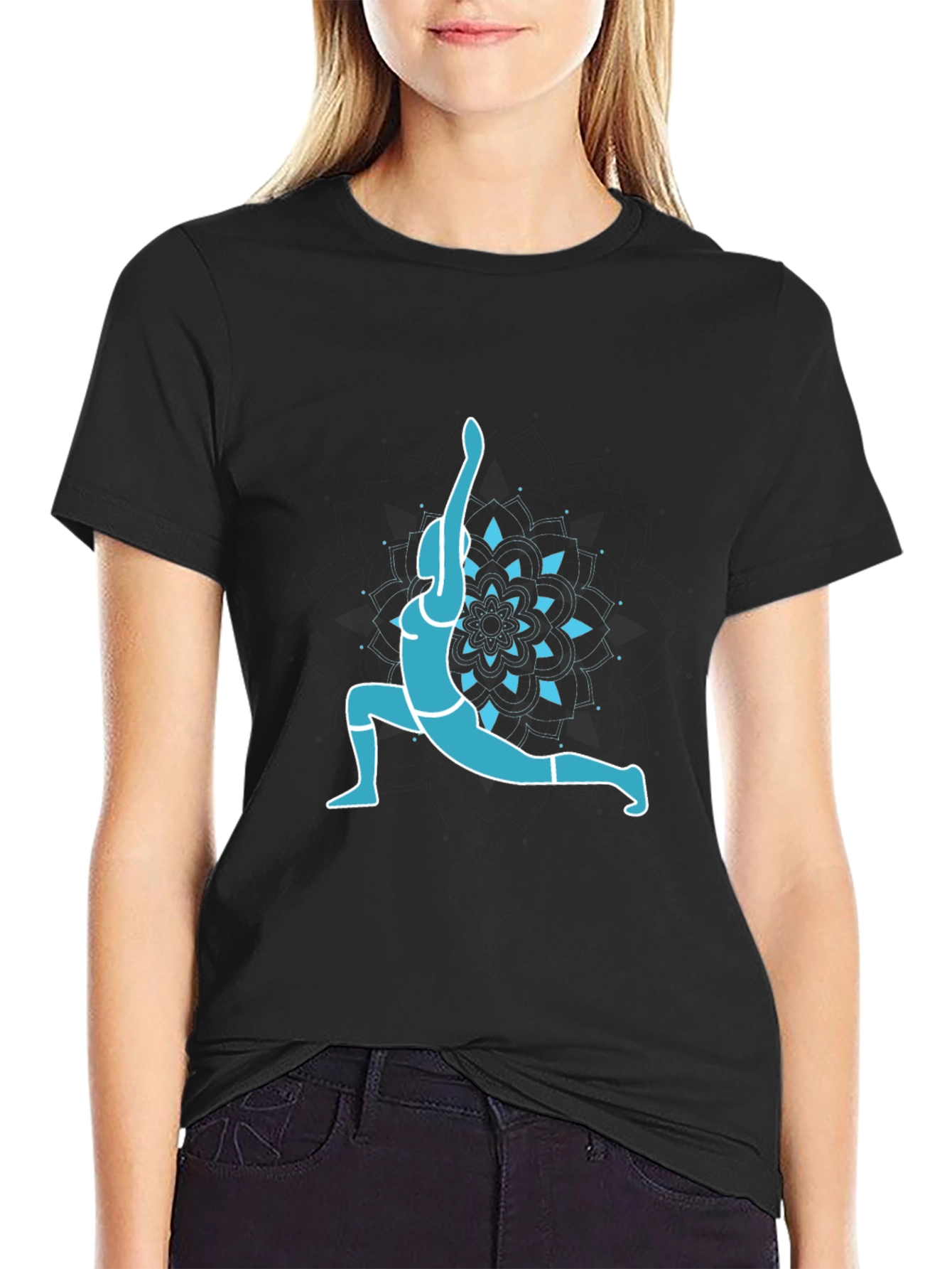 Yoga Pose Graphic Tee - Black Cotton Blend