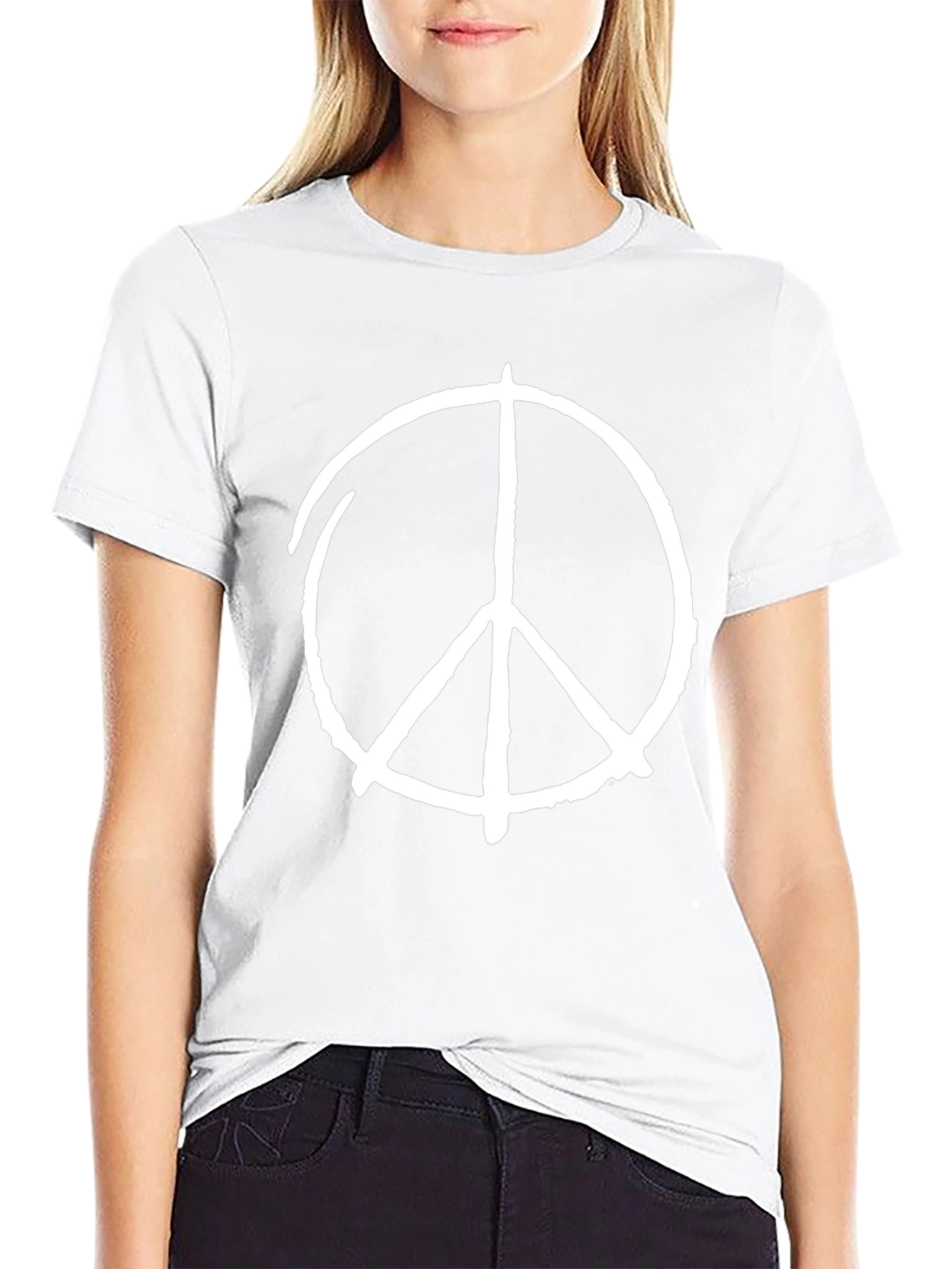Peace Sign Graphic Tee - Black Cotton Casual T-Shirt