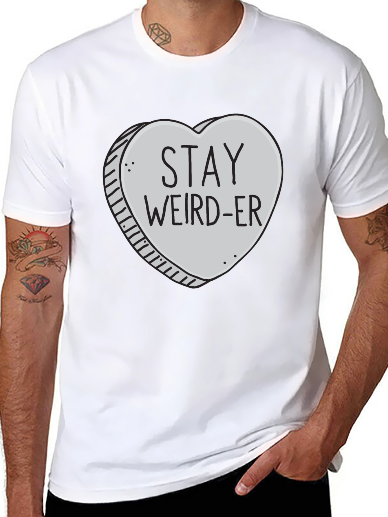 Stay Weird-er Heart Graphic Black T-Shirt