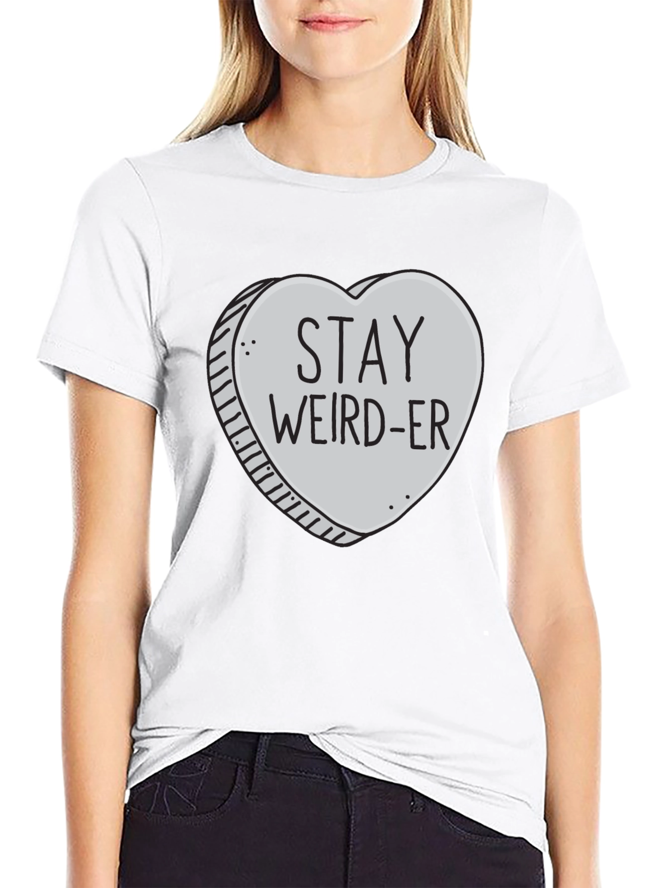 Stay Weird-er Heart Graphic Black T-Shirt