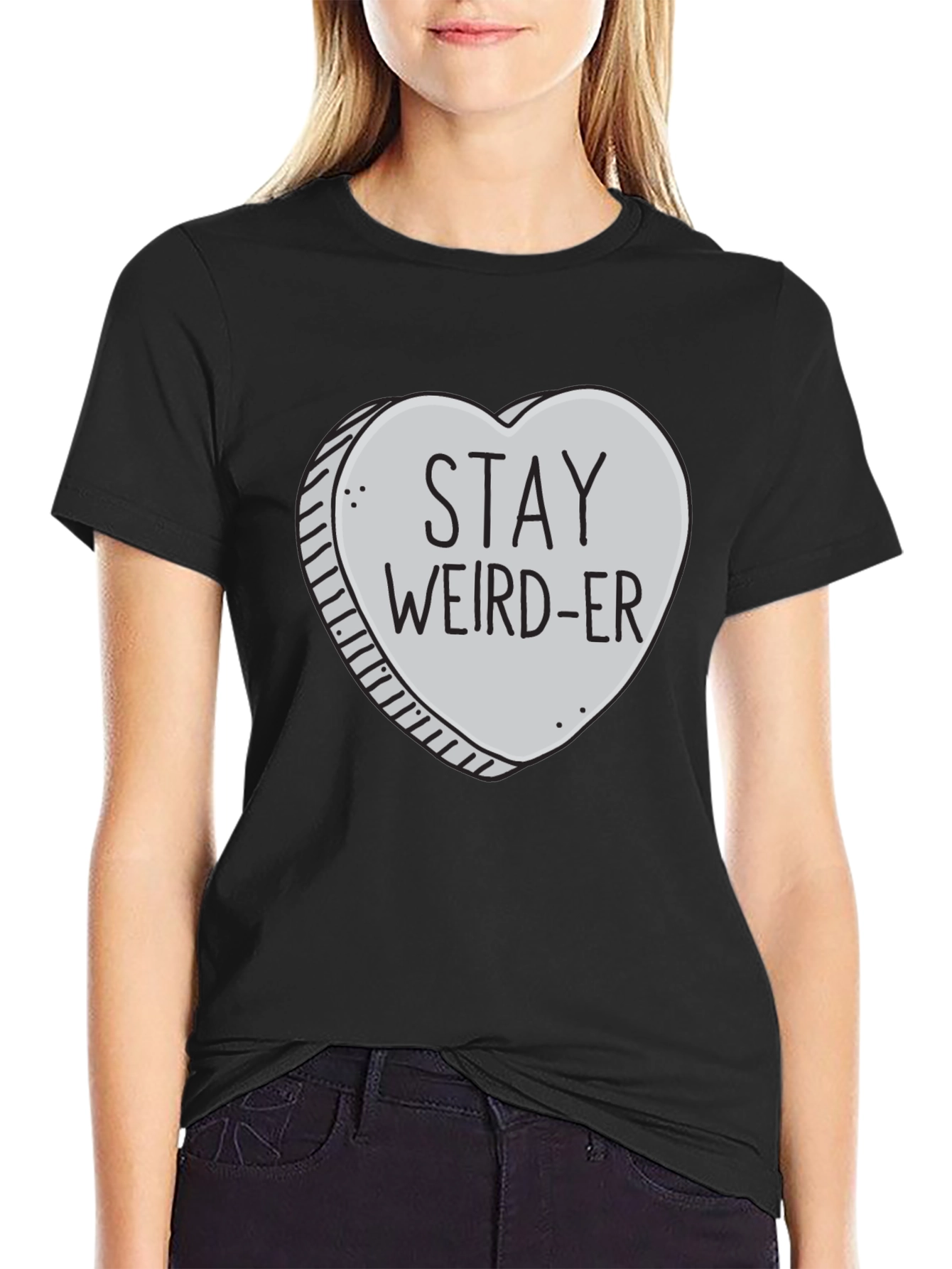 Stay Weird-er Heart Graphic Black T-Shirt