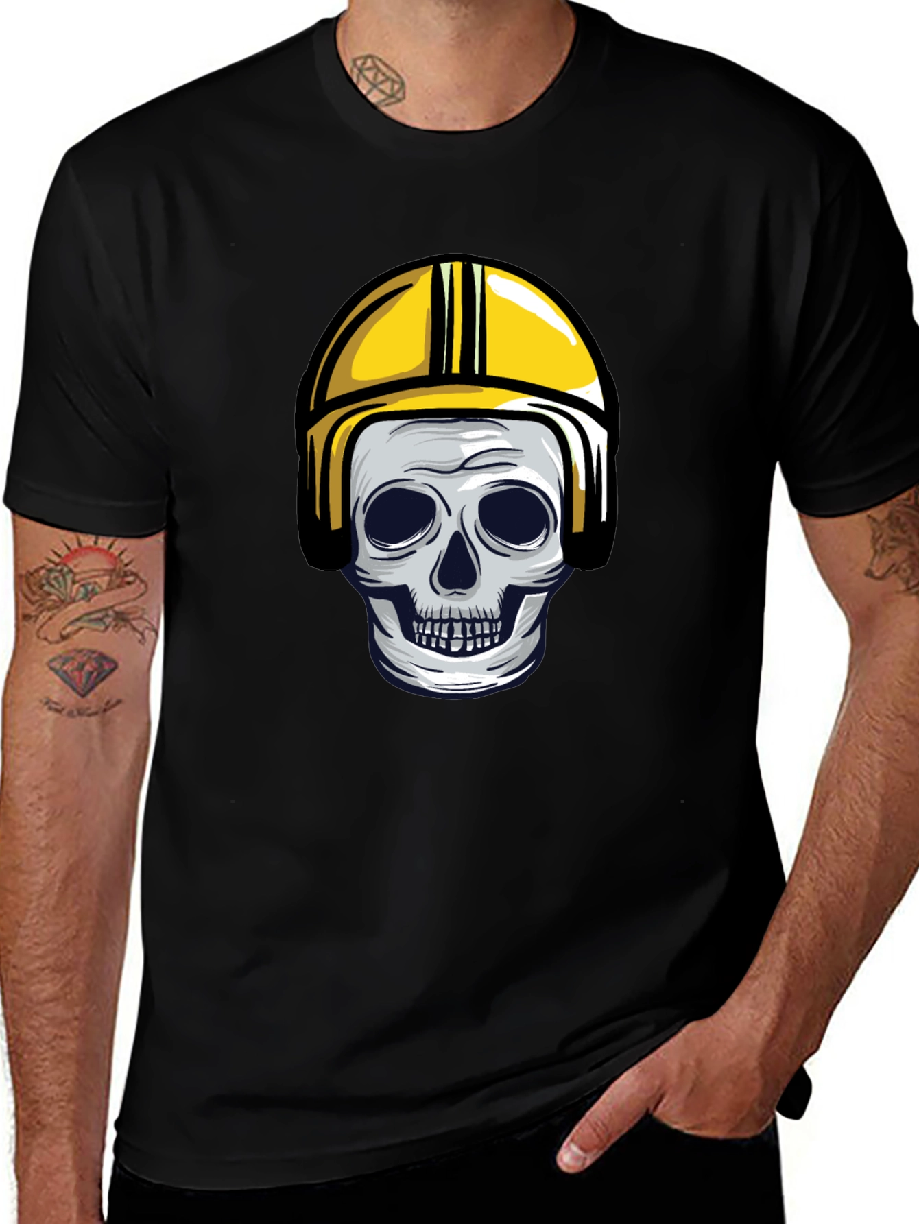 Skull in Yellow Helmet Graphic Tee