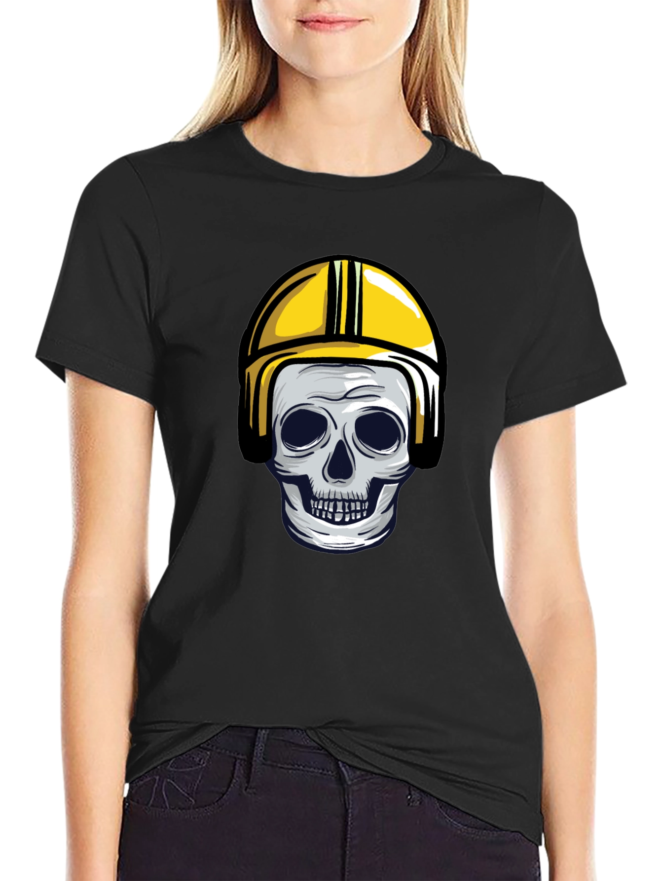 Skull in Yellow Helmet Graphic Tee