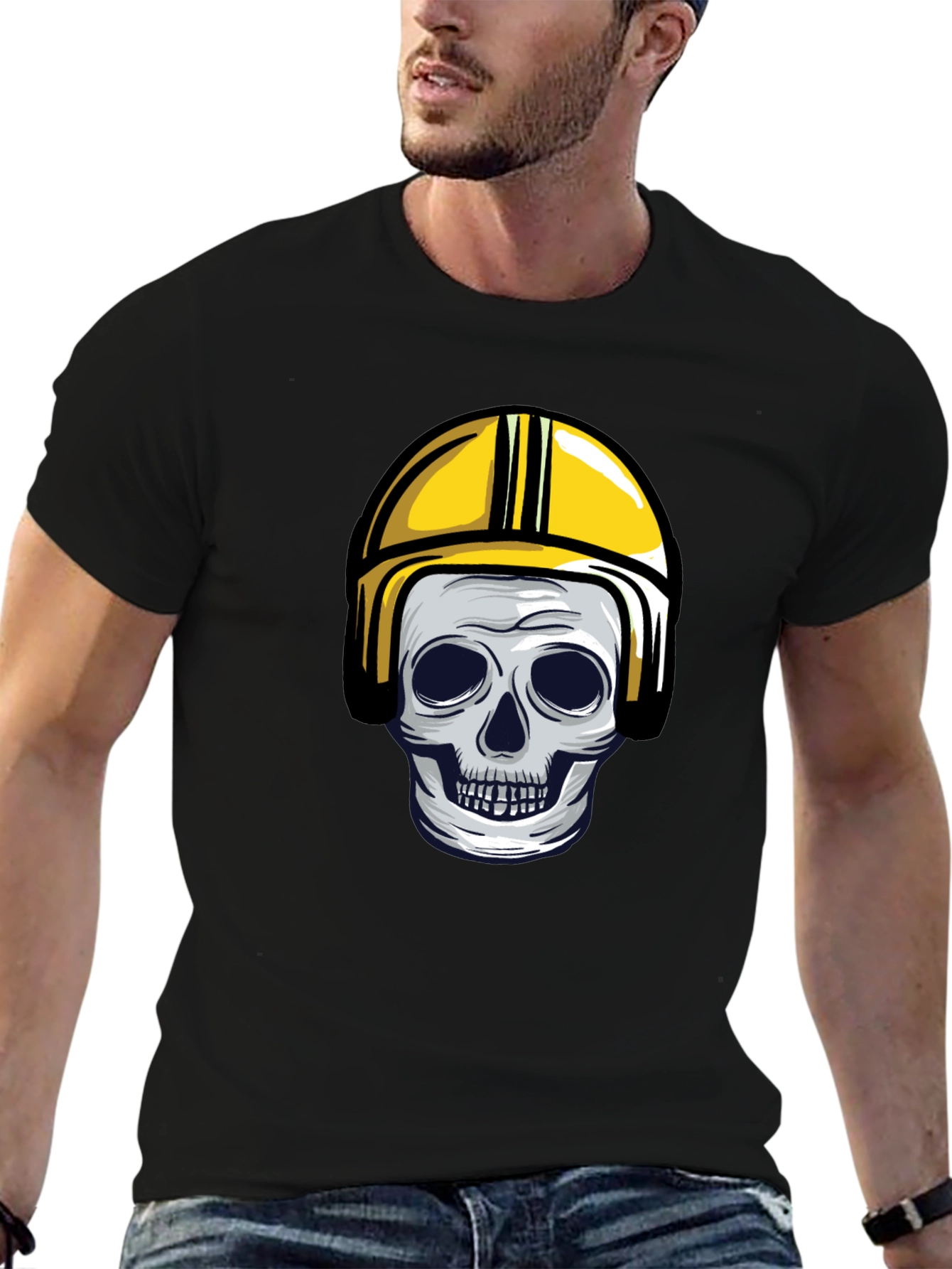 Skull in Yellow Helmet Graphic Tee