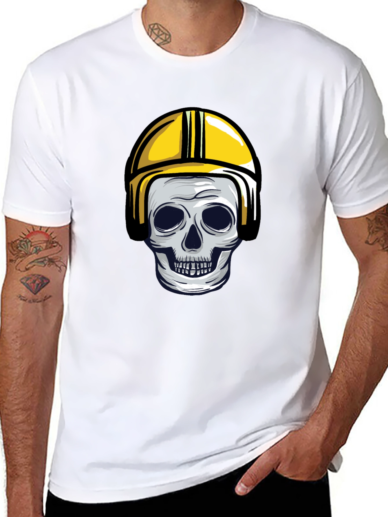 Skull in Yellow Helmet Graphic Tee