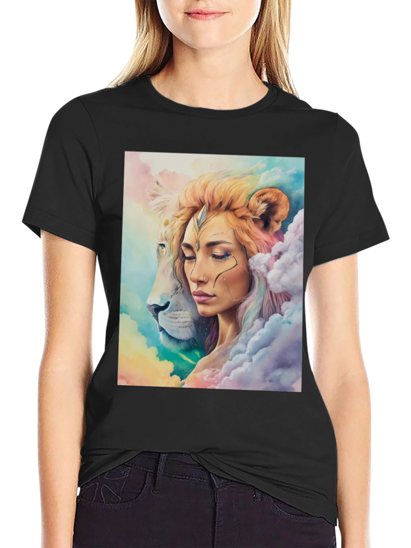 Lion Queen Graphic Tee - Stylish Black T-Shirt